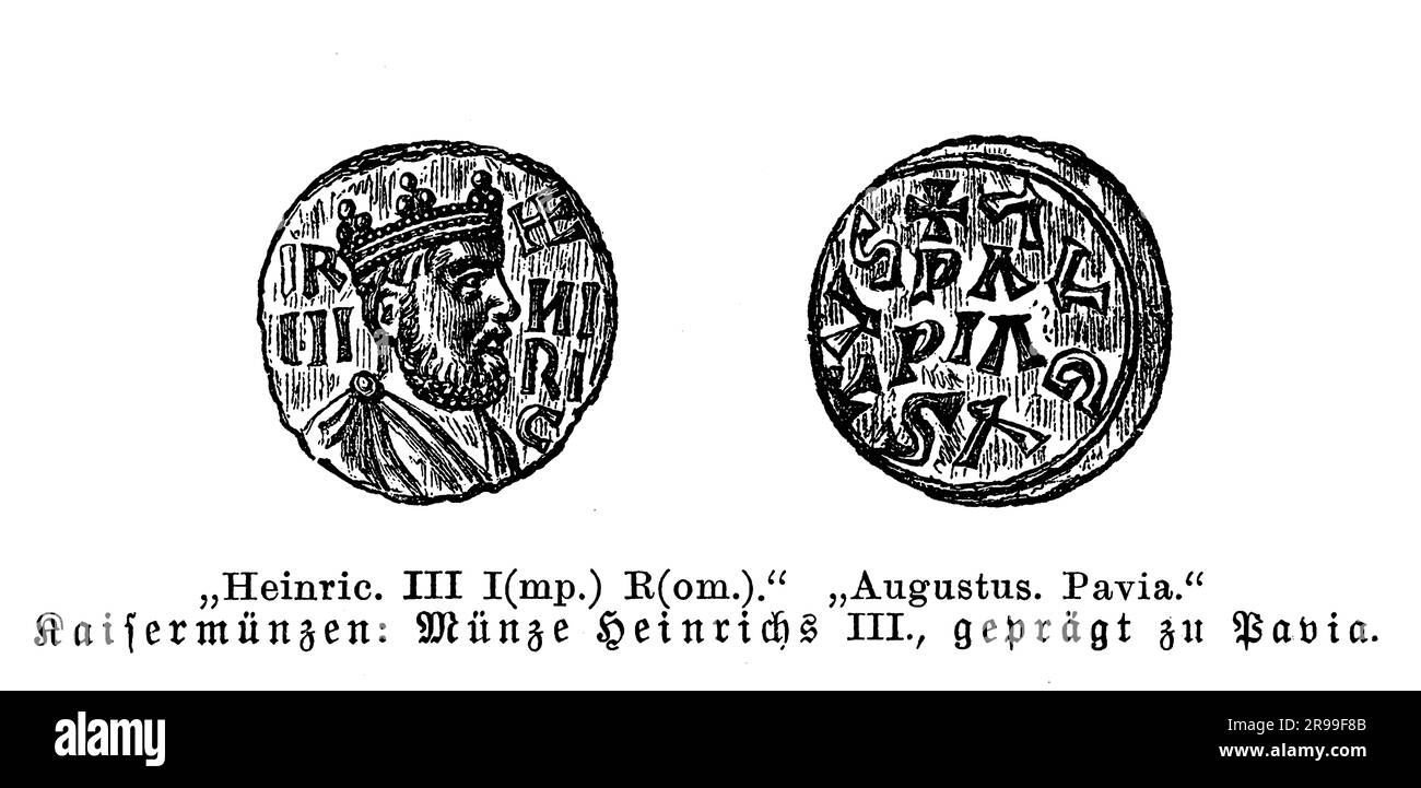 Königliche Münze Heinrich III. Heiliger römischer Kaiser geprägt in Pavia, 11. Jahrhundert Stockfoto