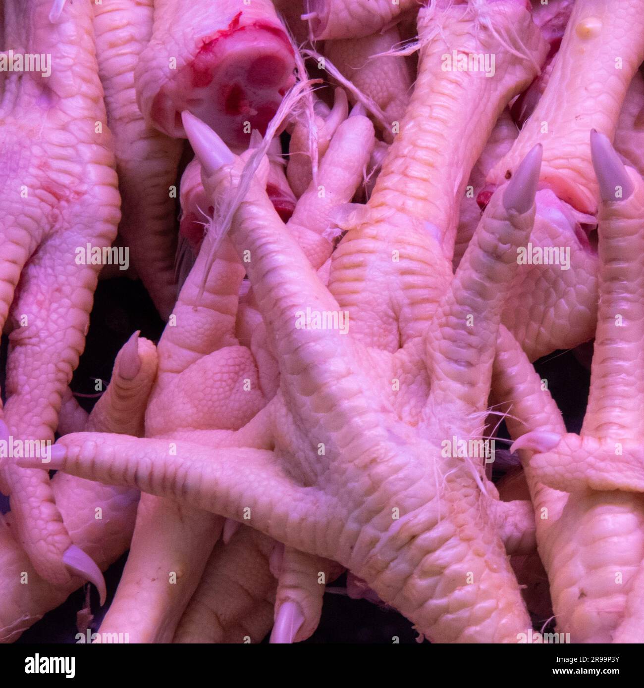 Hühnerfüße zum Verkauf in einem Lebensmittelmarkt Stockfoto