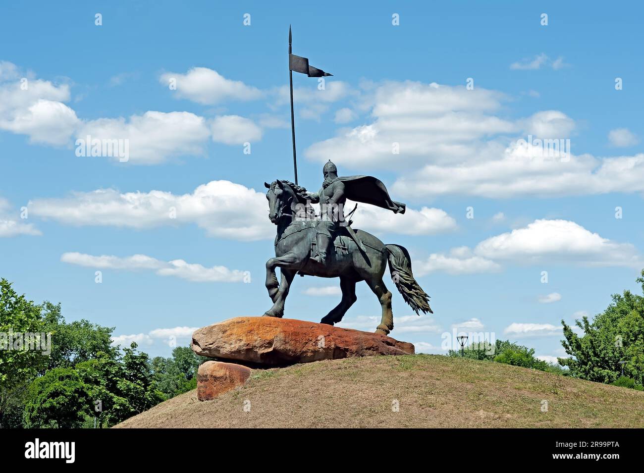Denkmal für Ilja Muromets, einer der bogatyrs (epischen Ritter) in Bylinas von Kievan Rus, in Kiew Ukraine Stockfoto
