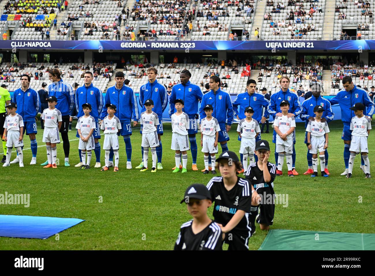 Cluj Napoca, Rumänien. 25. Juni 2023. Das Italien U21-Team während der ersten Qualifikationsrunde UEFA European under-21 Championship 2023 Fußballspiel Italien U21 gegen Swiss U21 im Cluj Arena Stadion in Cluj Napoca, Rumänien, 25. Juni 2023 Kredit: Independent Photo Agency/Alamy Live News Stockfoto