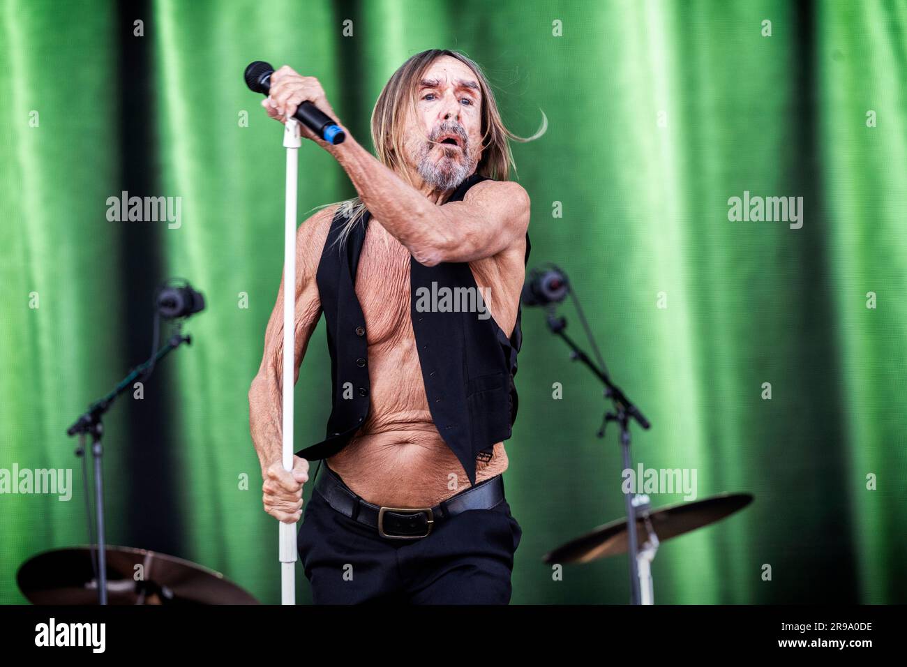 Oslo, Norwegen. 24. Juni 2023. Der amerikanische Sänger, Musiker und Rocklegende Iggy Pop führt während des norwegischen Musikfestivals Tons of Rock 2023 in Oslo ein Live-Konzert auf. (Foto: Gonzales Photo/Alamy Live News Stockfoto