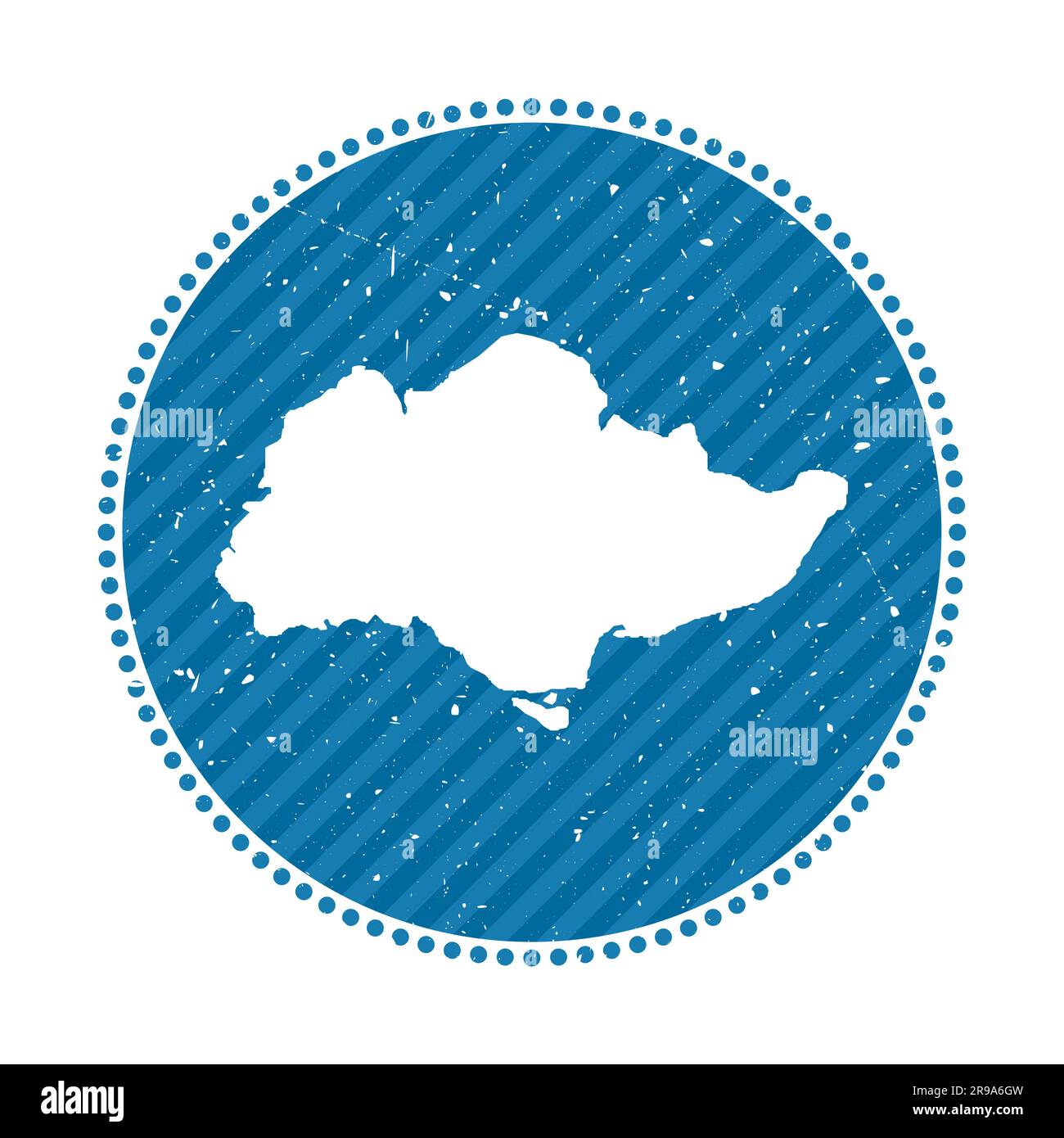 Sentosa gestreifter Retro-Reiseaufkleber. Abzeichen mit Karte der Insel, Vektordarstellung. Kann als Abzeichen, Logo, Label, Aufkleber oder Abzeichen des verwendet werden Stock Vektor