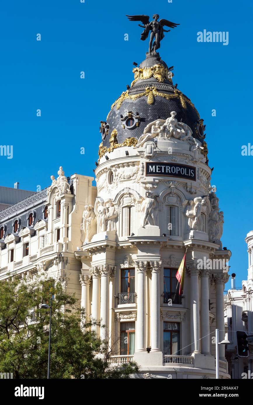 Das berühmte Metropolis-Gebäude in Madrid, Spanien Stockfoto