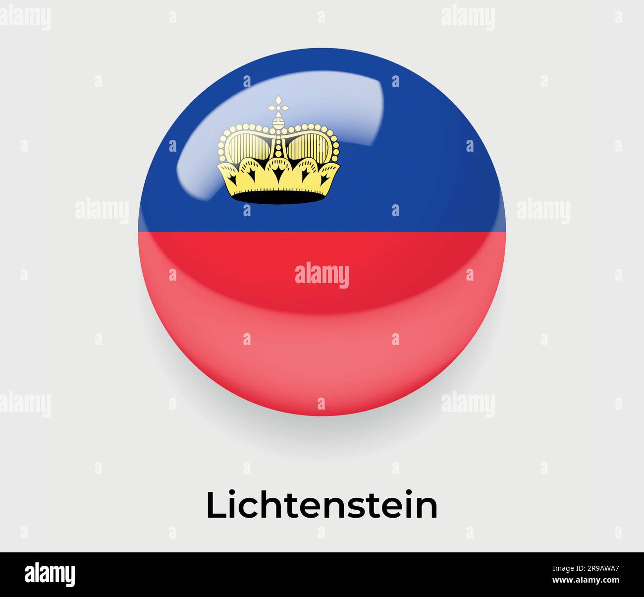 Lichtenstein glänzende Flaggenblase Kreis rundes Symbol Vektordarstellungsglas Stock Vektor