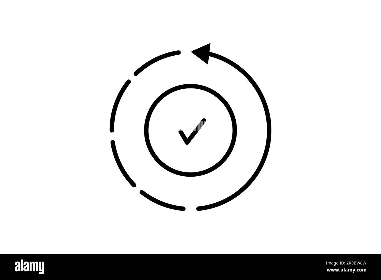 Symbol "In Bearbeitung". Häkchen innerhalb des Kreises. Symbol für Prozess. Liniendesign. Einfache Vektorkonstruktion editierbar Stock Vektor