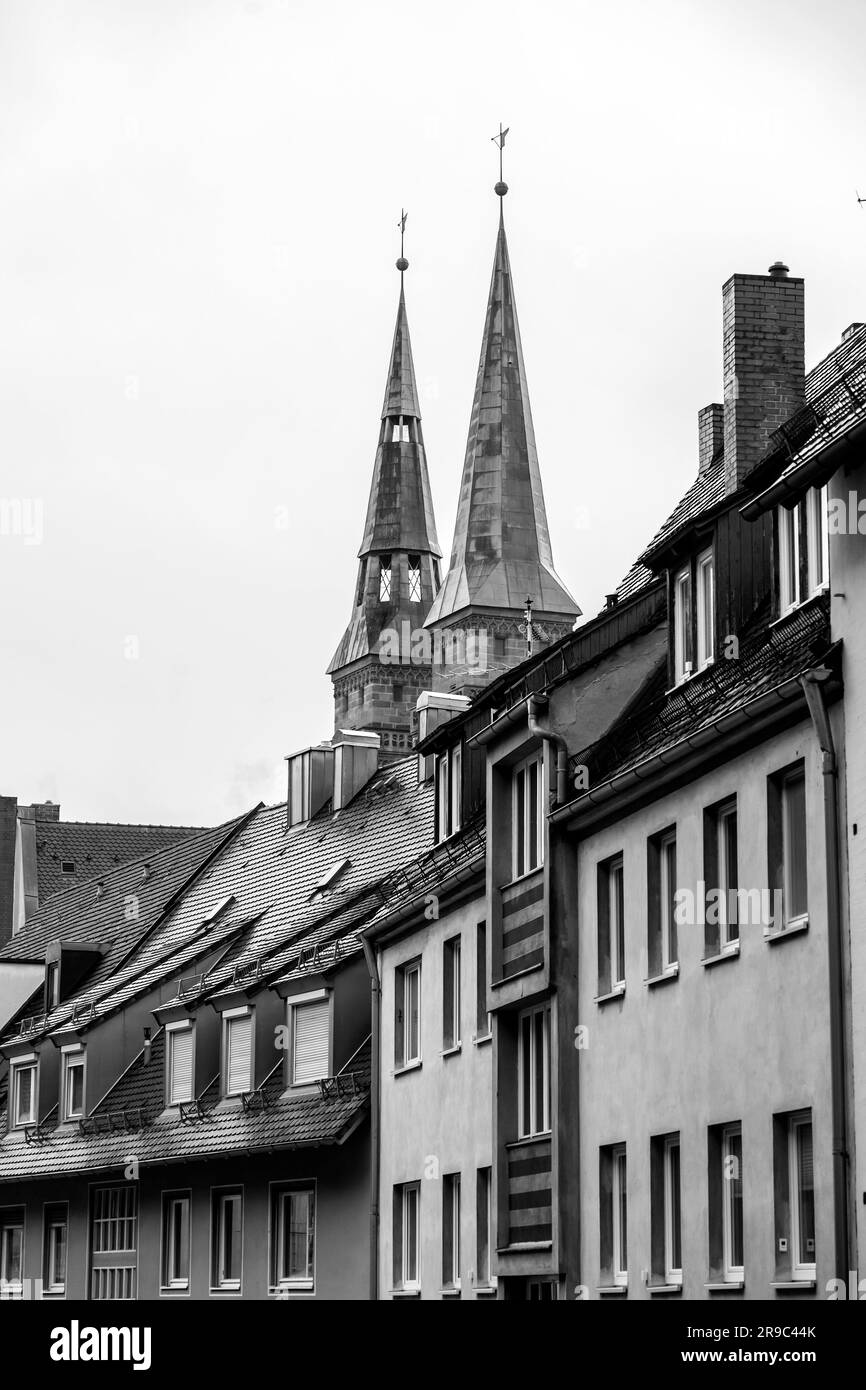 Allgemeine Architektur und Straßenblick aus den Straßen von Nürnberg, Bayern. Stockfoto