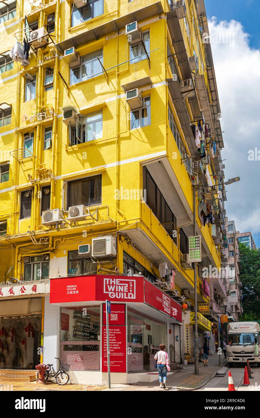 Das Projekt des öffentlichen Wohnungsbaus im gelben Haus, Wan Chai, Hongkong, SAR, China Stockfoto