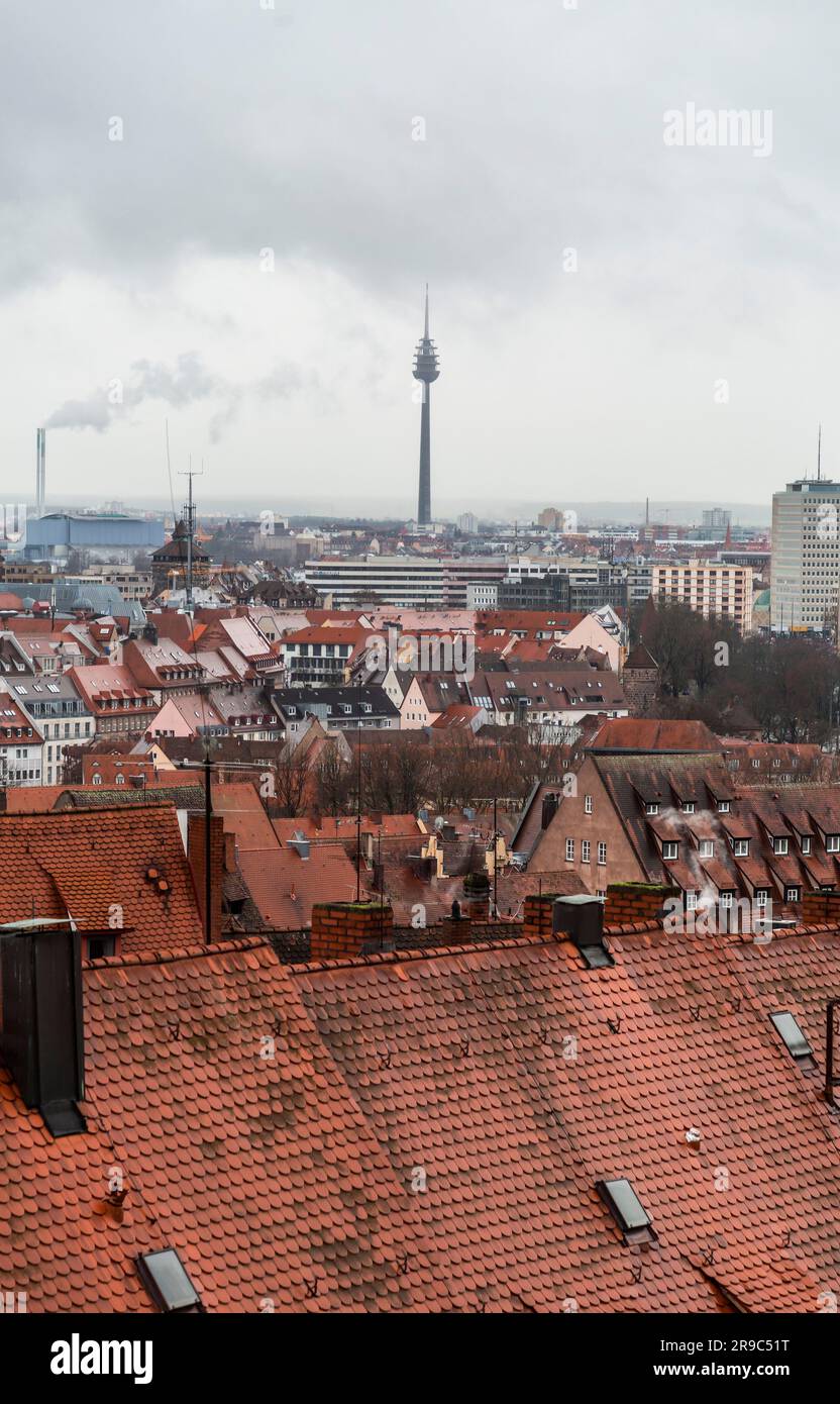 Nürnberg - 28. DEZ. 2021: Luftaufnahme der bayerischen Stadt Nürnberg. Stockfoto