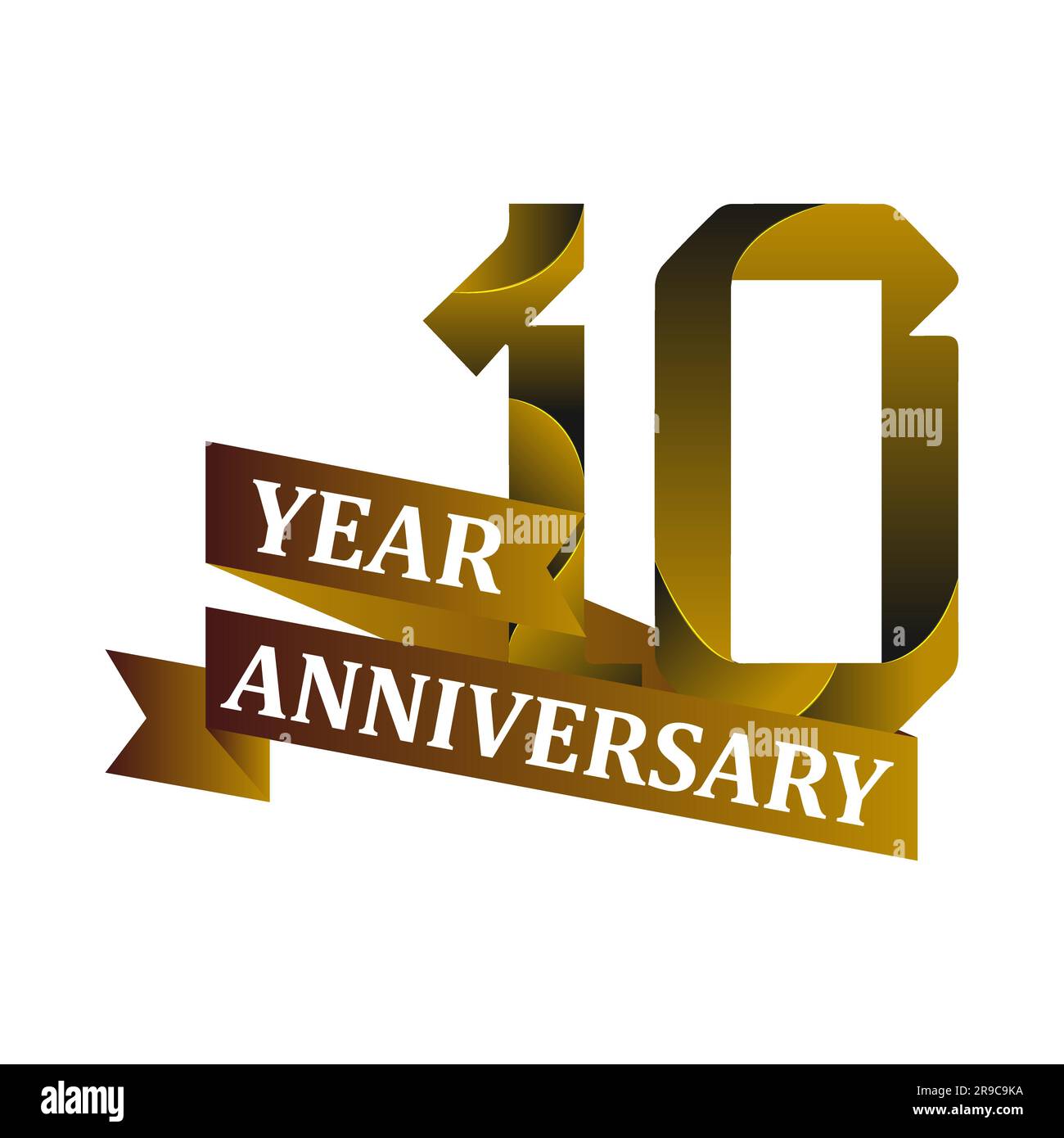 10.-jähriges Jubiläum mit goldfarbener Isolierung. Logovorlage zur Feier des zehnjährigen Jubiläums Stock Vektor