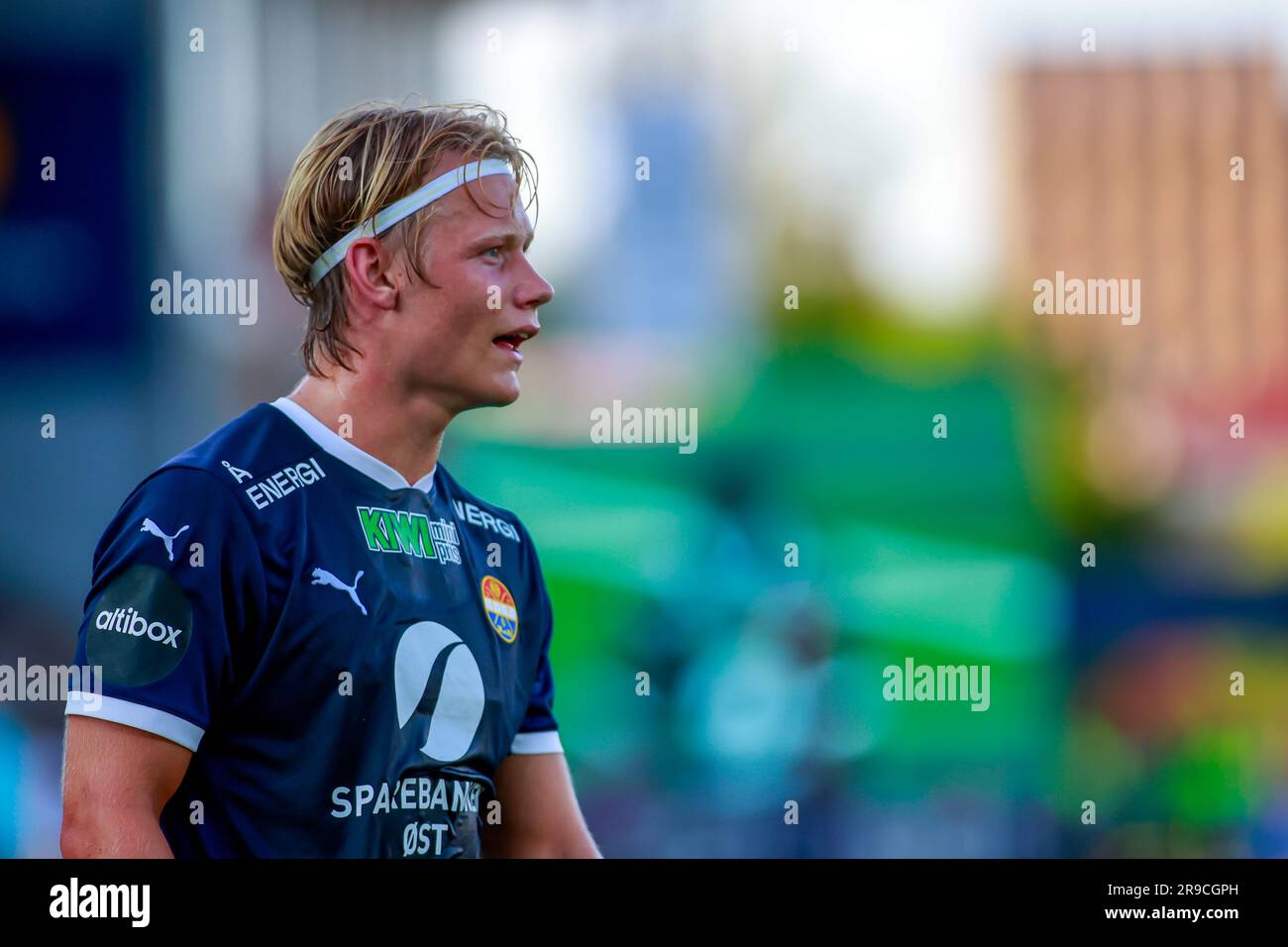 Drammen, Norwegen, 25. Juni 2023. Strømsgodset Tobias Gulliksen im Spiel zwischen Strømsgodset und Bodø/Glimt im Marienlyst-Stadion in Drammen. Kredit: Frode Arnesen/Alamy Live News Stockfoto