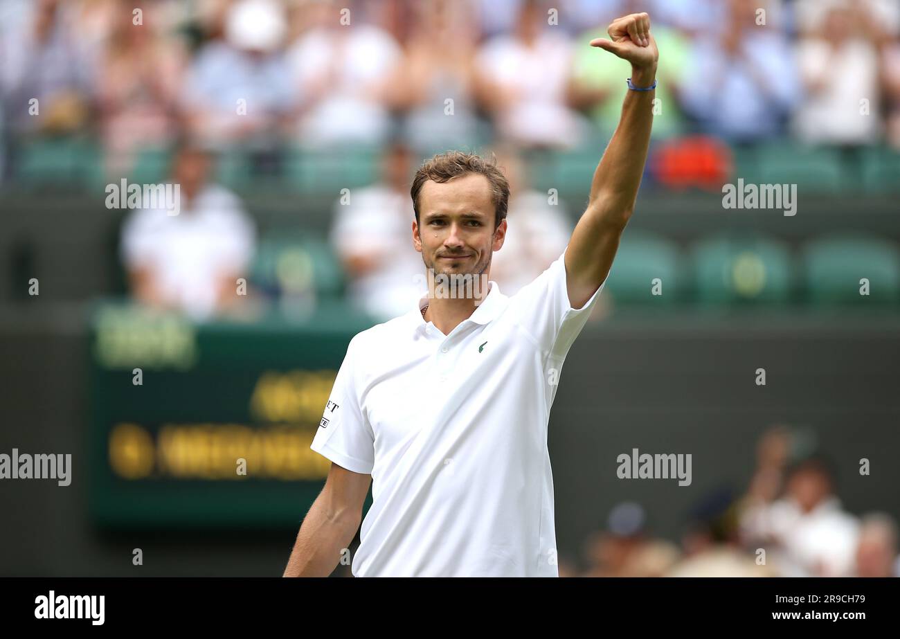 Aktenfoto von Daniil Medvedev vom 01.-07-2021. Daniil Medwedev, die Nummer drei der Männer, und Aryna Sabalenka, die Nummer zwei der Frauen, werden wieder in Aktion sein, und das ist offensichtlich eine gute Sache für die Integrität eines Tennisturniers. Ausgabedatum: Montag, 26. Juni 2023. Stockfoto