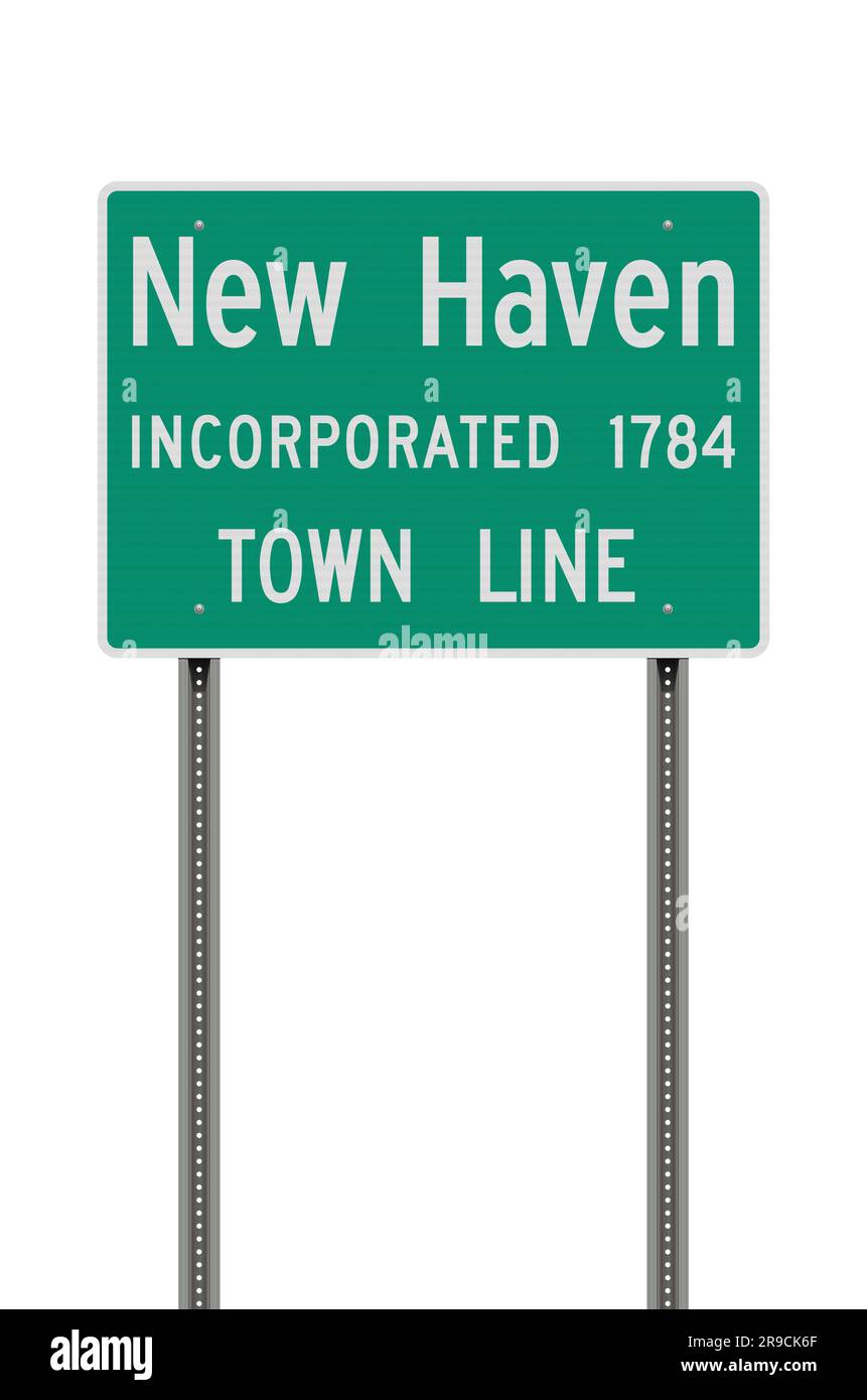 Vektordarstellung des grünen Straßenschilds am New Haven (Connecticut) City Limit auf Metallpfosten Stock Vektor
