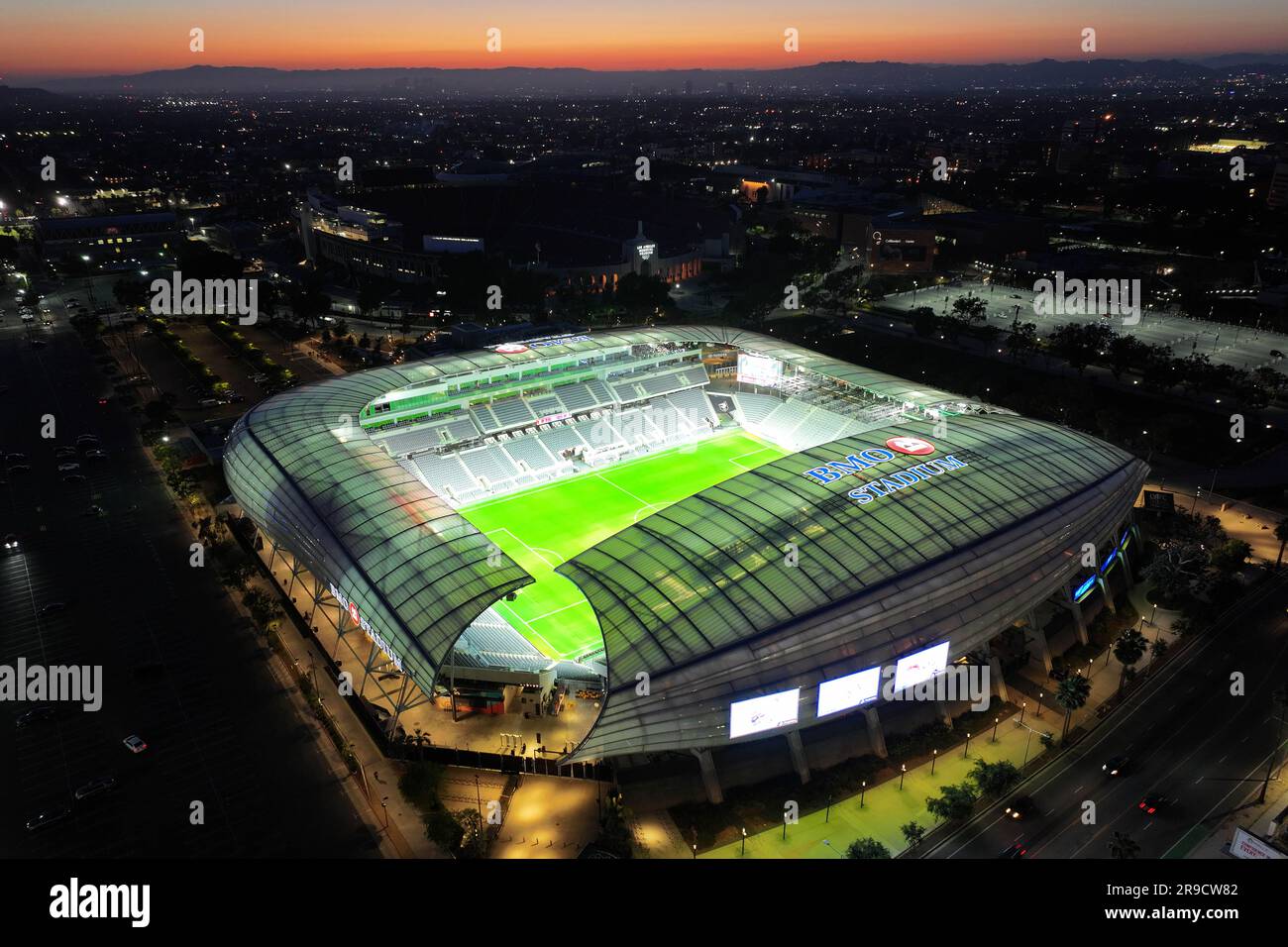 Eine allgemeine Luftaufnahme des BMO Stadions, Sonntag, 25. Juni 2023, in Los Angeles. Stockfoto