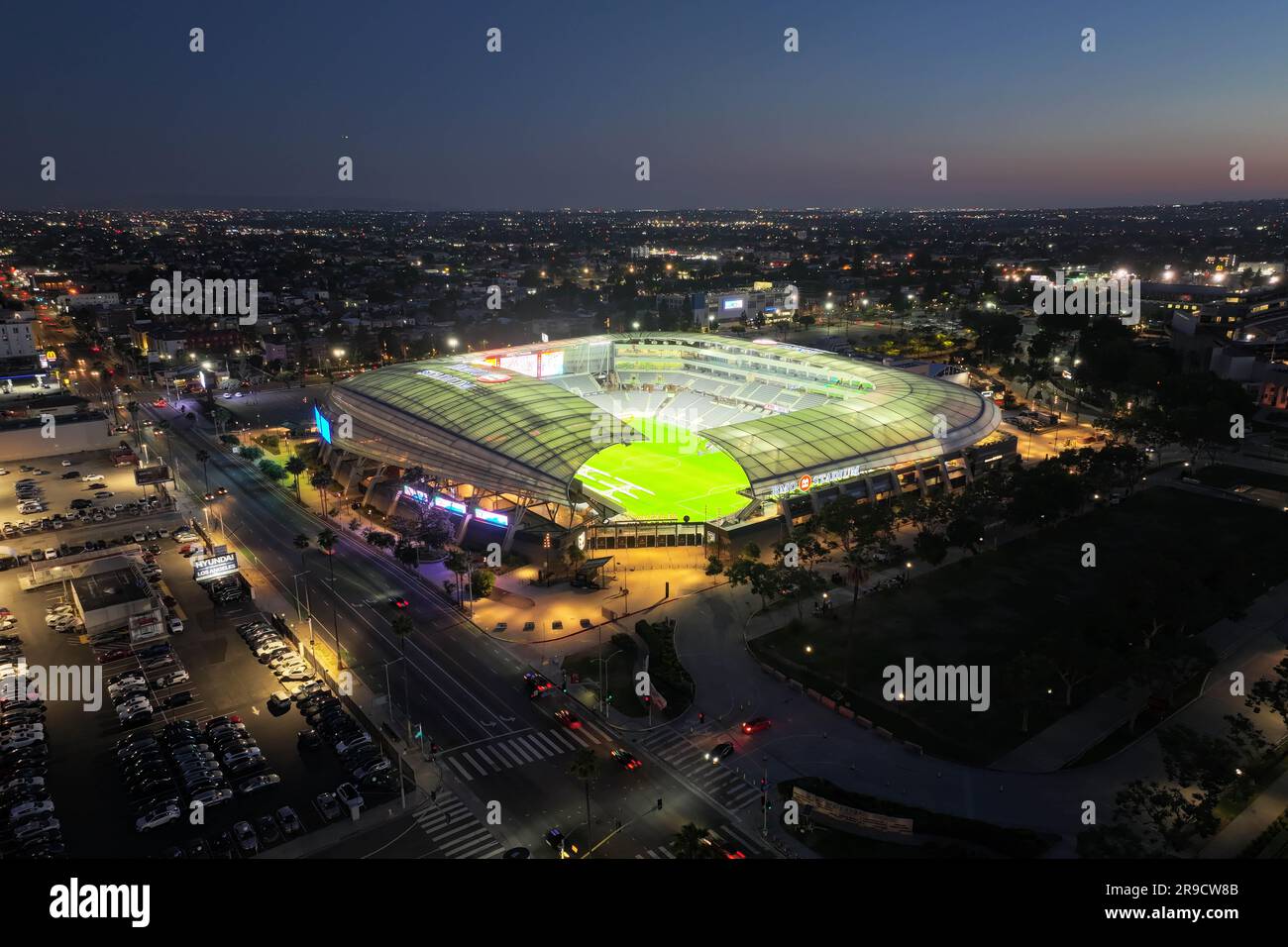 Eine allgemeine Luftaufnahme des BMO Stadions, Sonntag, 25. Juni 2023, in Los Angeles. Stockfoto
