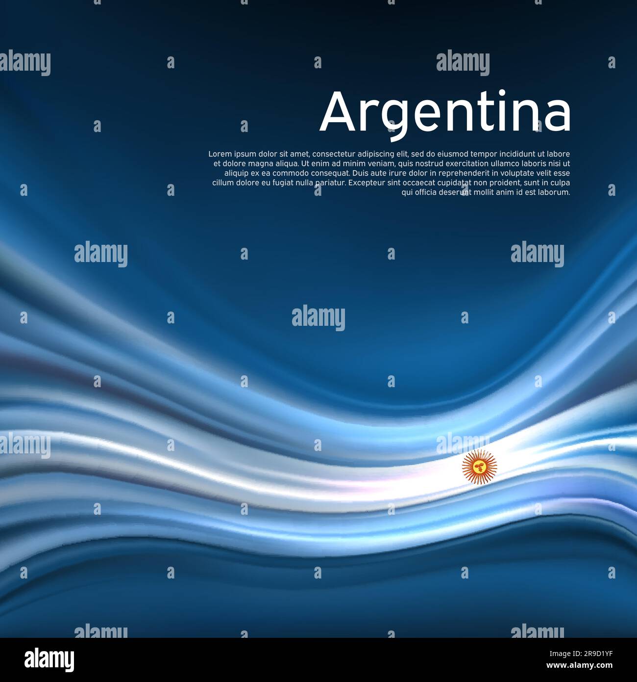 Hintergrund der argentinischen Flagge. Abstrakte argentinische Flagge am blauen Himmel. Nationales Weihnachtskartendesign. Staatsbanner, argentinisches Poster, patriotische Tarnung Stock Vektor