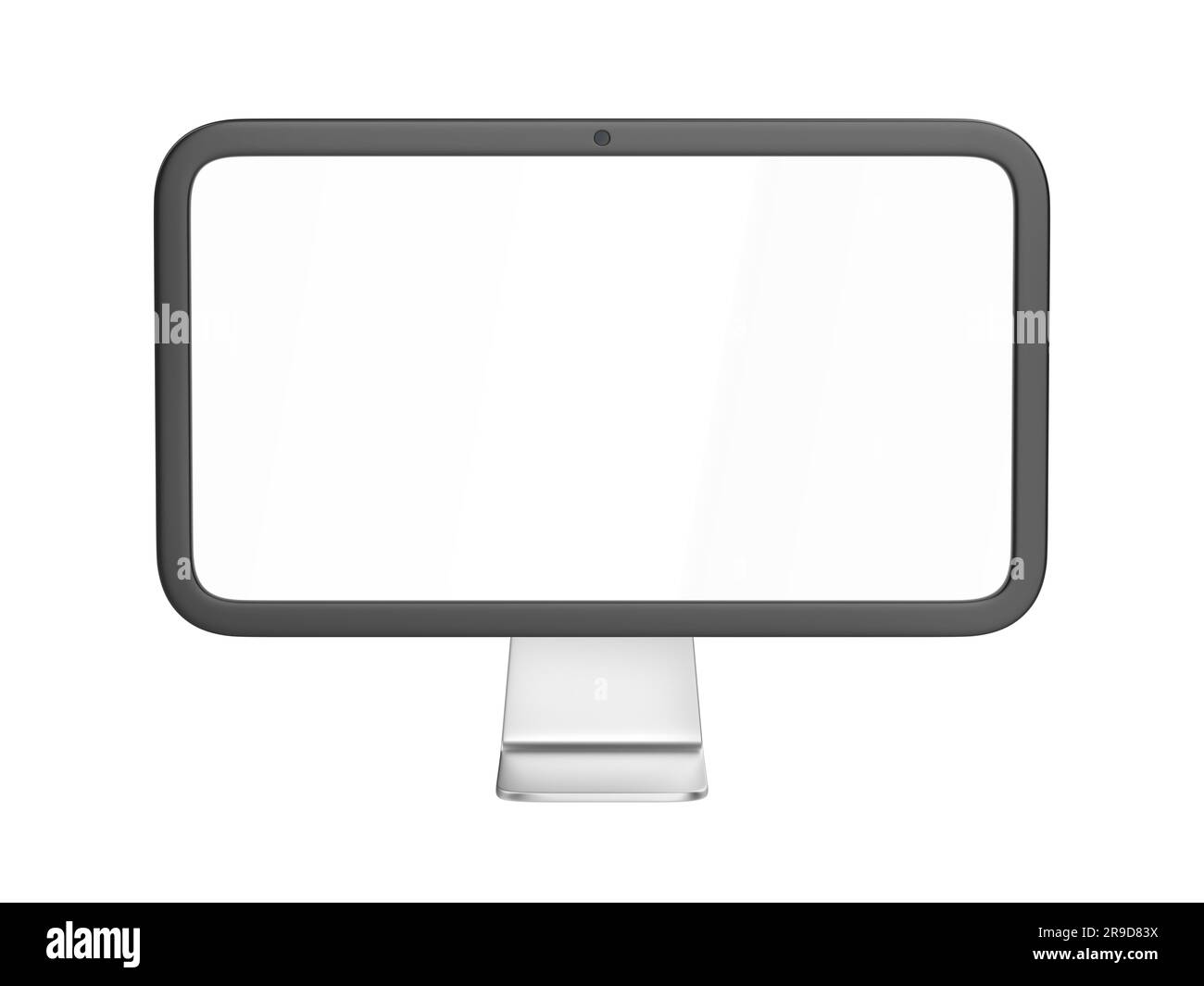 Computermonitor mit leerem Bildschirm auf weißem Hintergrund, Vorderansicht Stockfoto