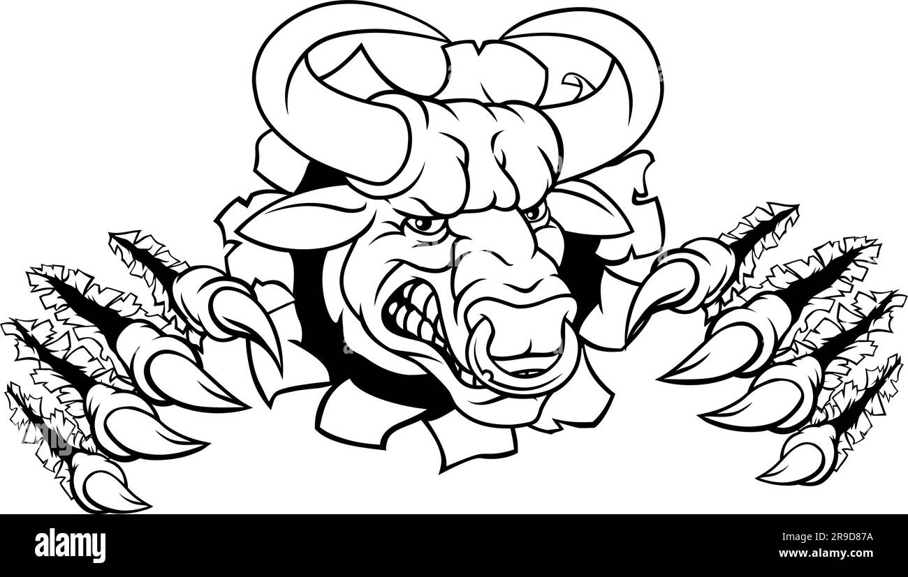 Bull Minotaurus Longhorn Monster Kuh Maskottchen Cartoon Stock Vektor