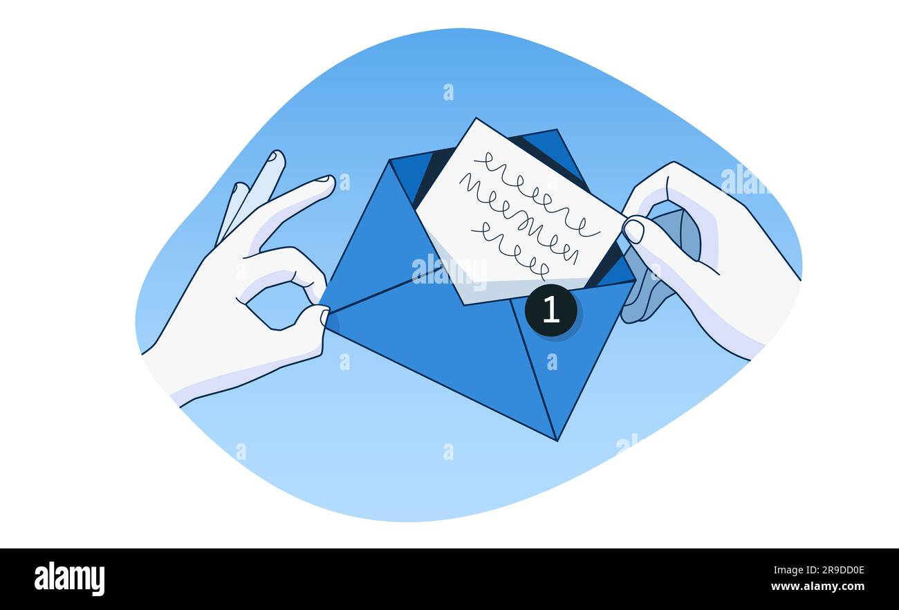 Die Hände halten den Brief offen. Kommunikationskonzept, Korrespondenz. Flacher Cartoon-Style. Vektordarstellung Stock Vektor