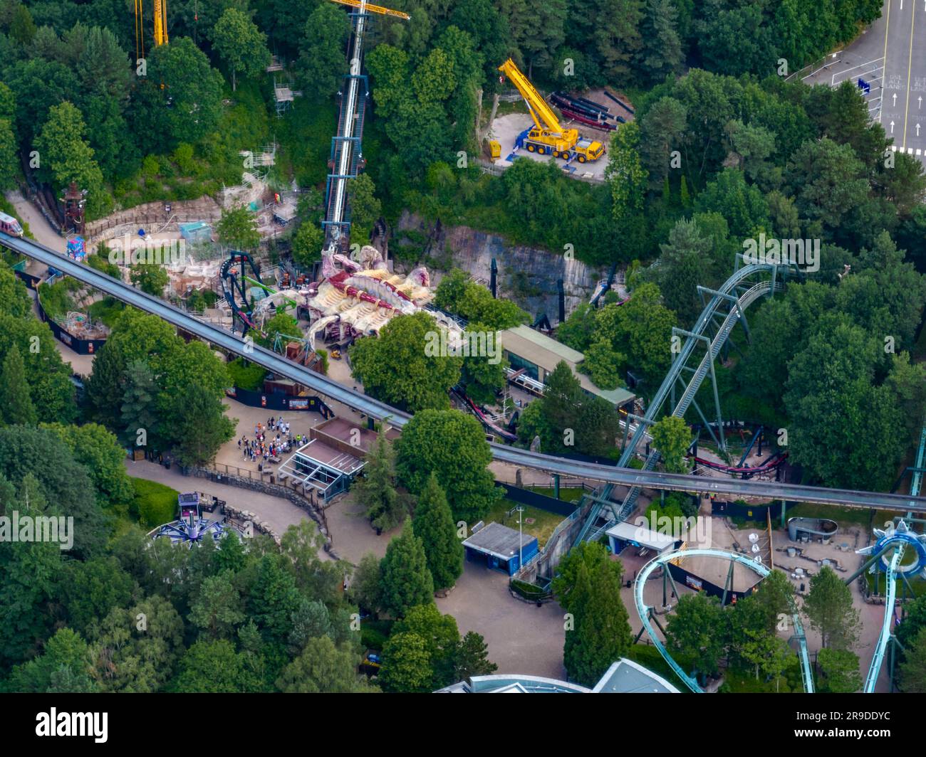 Nemesis in Alton Towers wird mit New Track, aus der Luft, Aerial, am 2023. Juni wieder aufgebaut, halb fertig Stockfoto