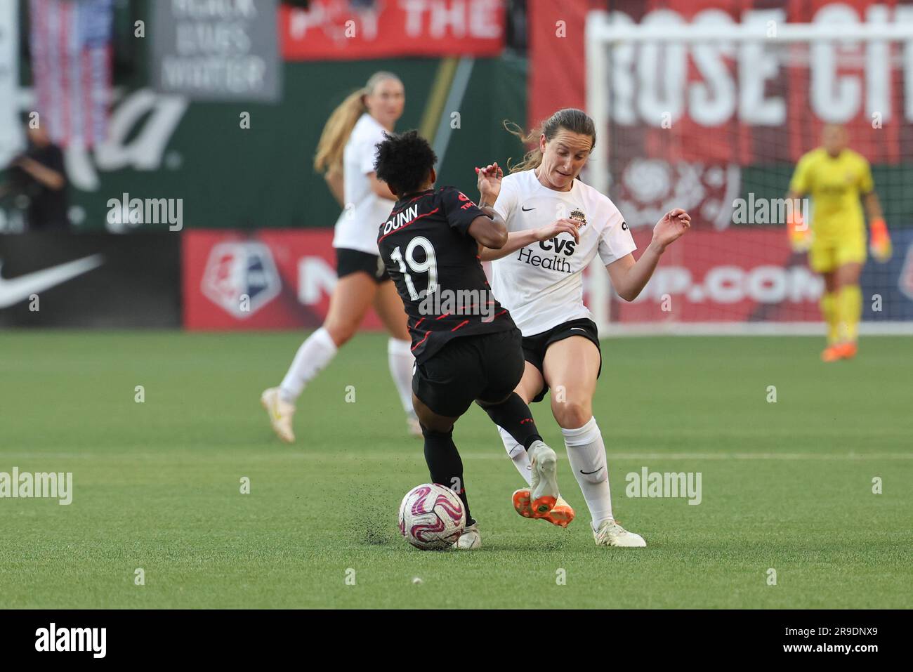 1. Juli 2023; Portland, Oregon, USA; NWSL-Spiel zwischen Portland Thorns FC und Washington Spirit im Providence Park. (Foto: Al Sermeno) Stockfoto