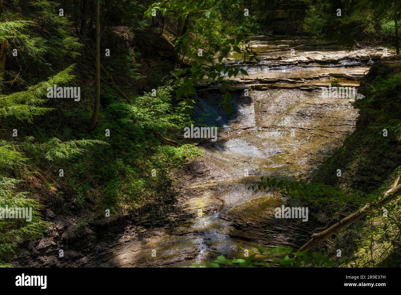 Niedriger Wasserstand in den Bridal Veil Valls im Frühling im Cuyahoga Valley National Park in Ohio Stockfoto