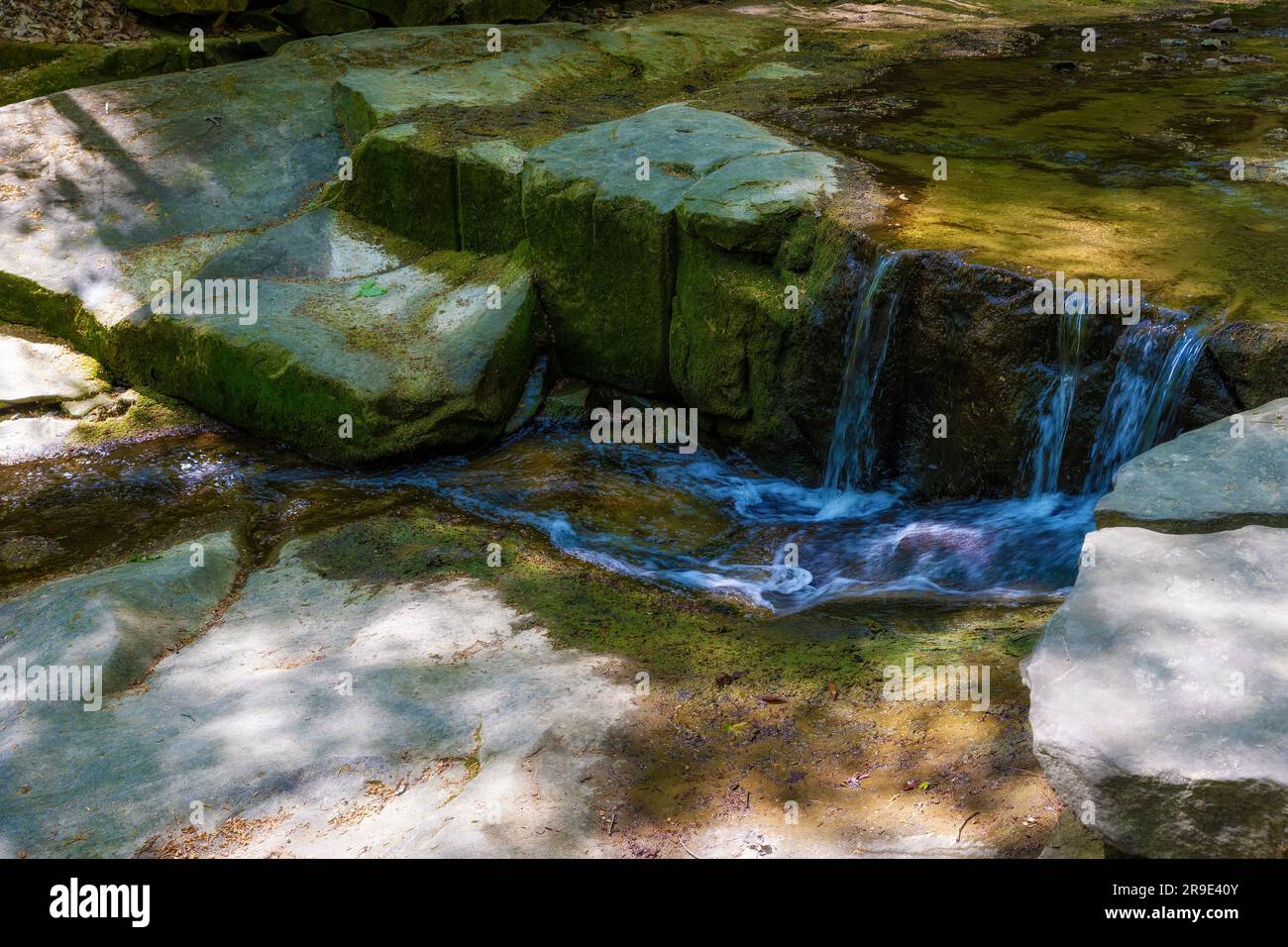 Wandern zu den Blue Hen Falls im Cuyahoga Valley-Nationalpark in Ohio, USA. Stockfoto