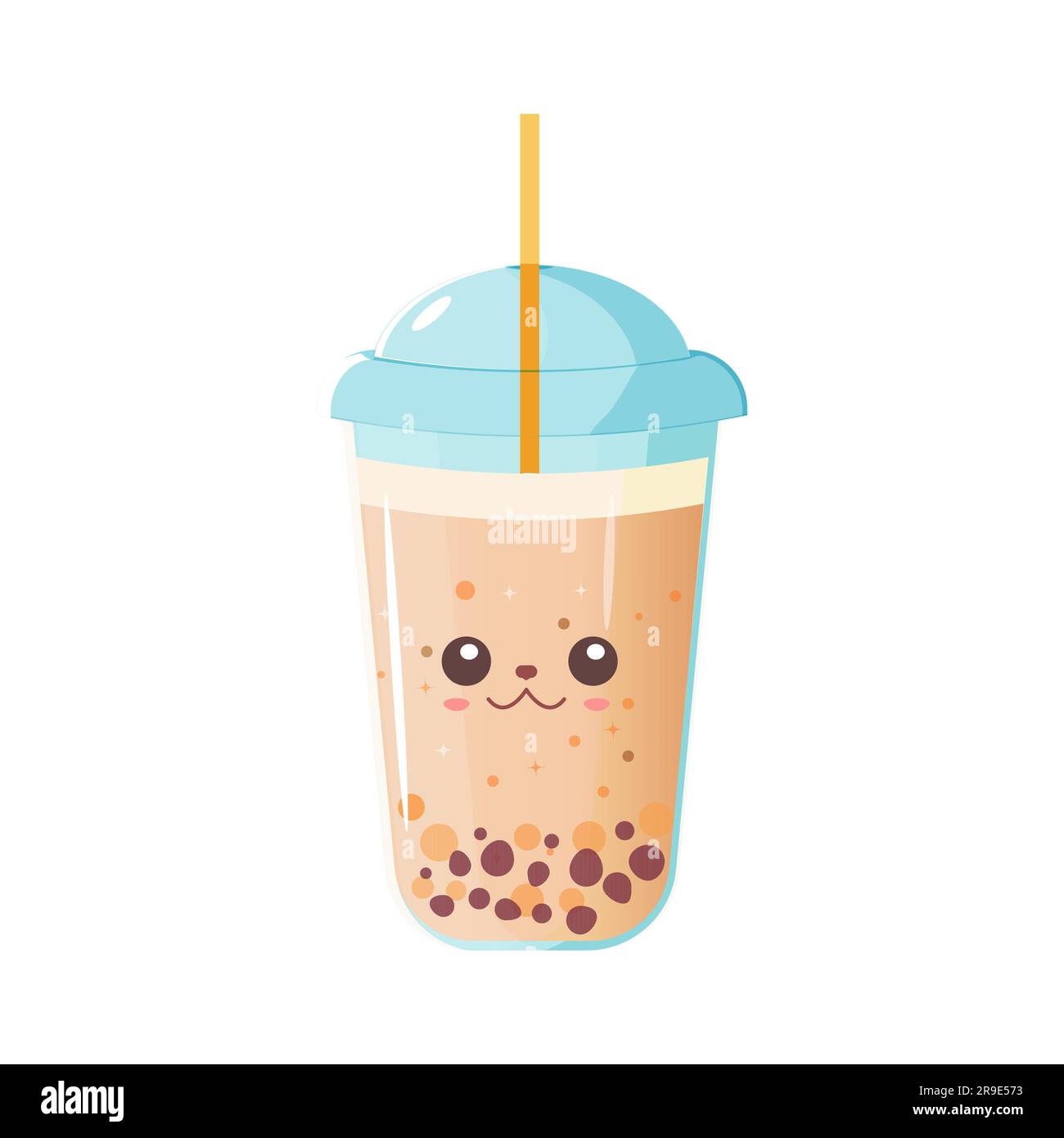 Kaffee, Milch, Frappe-Seifenblasentee mit einem süßen Gesicht. In einem Glas zum Mitnehmen. Cartoon-Style. Vektordarstellung. Stock Vektor