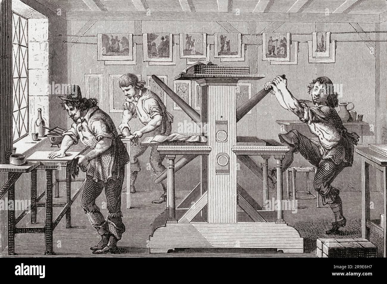 Der Intaglio-Drucker, nach einer Arbeit von A. Bosse. Aus Histoire de La Gravure, veröffentlicht 1880 Stockfoto