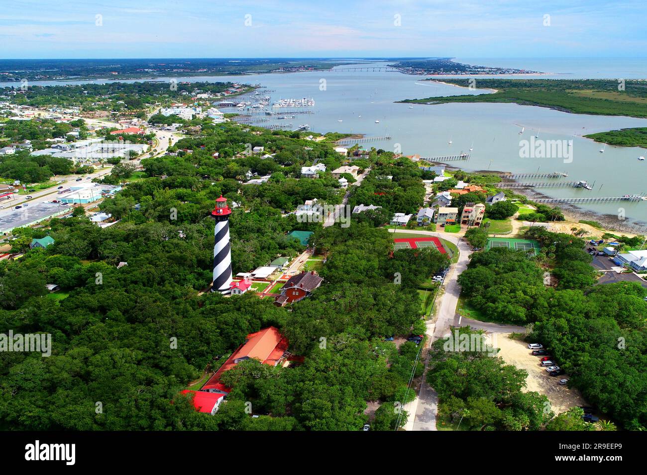 St. Die Augustine Light Station befindet sich im St. Augustine Florida, USA Lighthouse und ist eine Struktur wie ein Turm mit einem starken Licht. Stockfoto