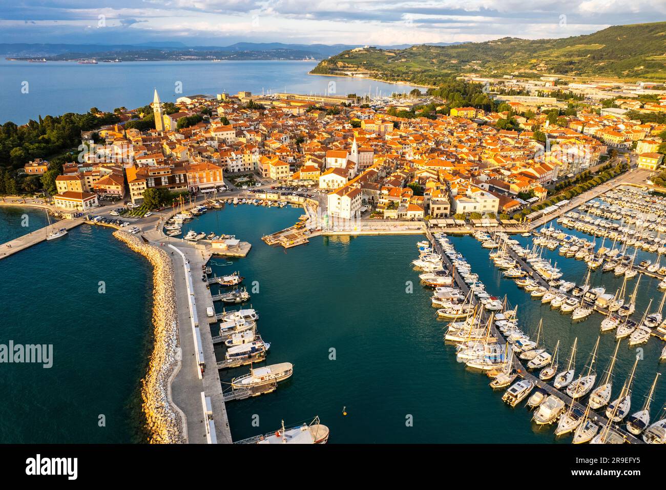 Izola an der Adriaküste der istrischen Halbinsel in Slowenien. Draufsicht. Stockfoto