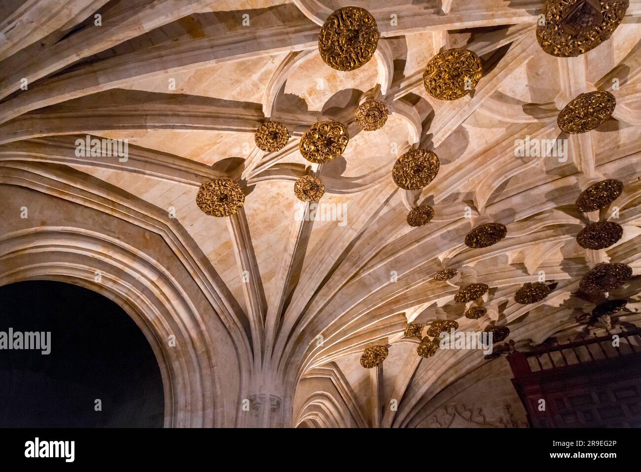 Details aus dem Inneren von St. Stephanskirche im Kloster von Duenas in Salamanca, Spanien. Stockfoto