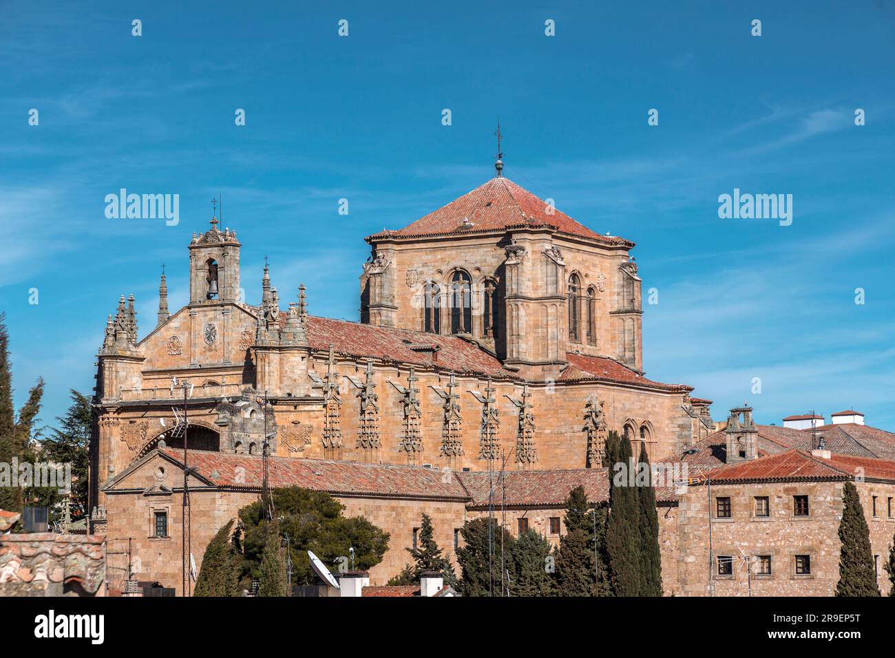 Außenansicht der St. Stephanskirche im Kloster von Duenas in Salamanca, Spanien. Stockfoto