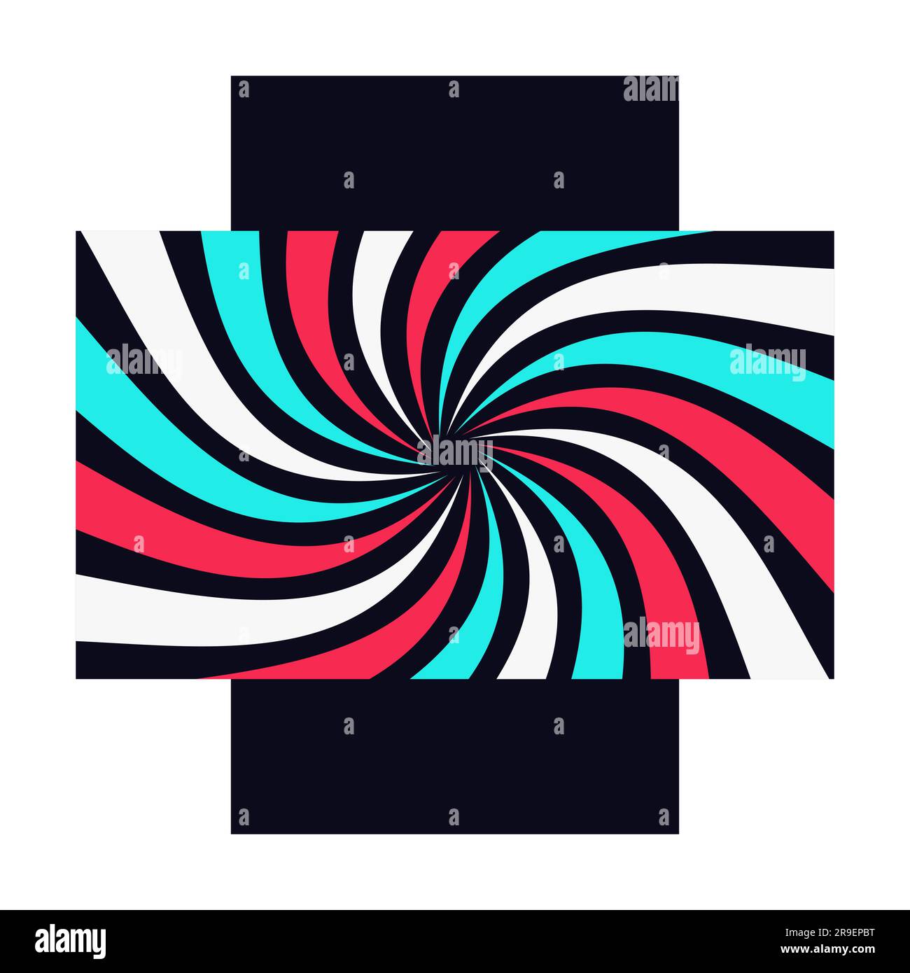 Abstrakter Cross-Swirl-Hintergrund für beliebte soziale Netzwerke. Weiß-blau-rosa auf schwarzem, modernem Werbedesign. Vektordarstellung isoliert auf W. Stock Vektor