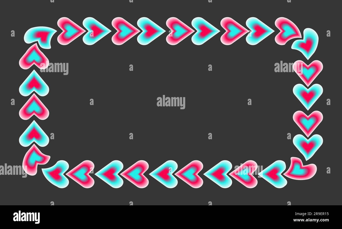 Rechteckiger Rahmen mit bunten Herzen für beliebte soziale Netzwerke. Schwarz – Blau – Rosa modernes Social-Media-Design für Werbung. Horizontal oder Ver Stock Vektor