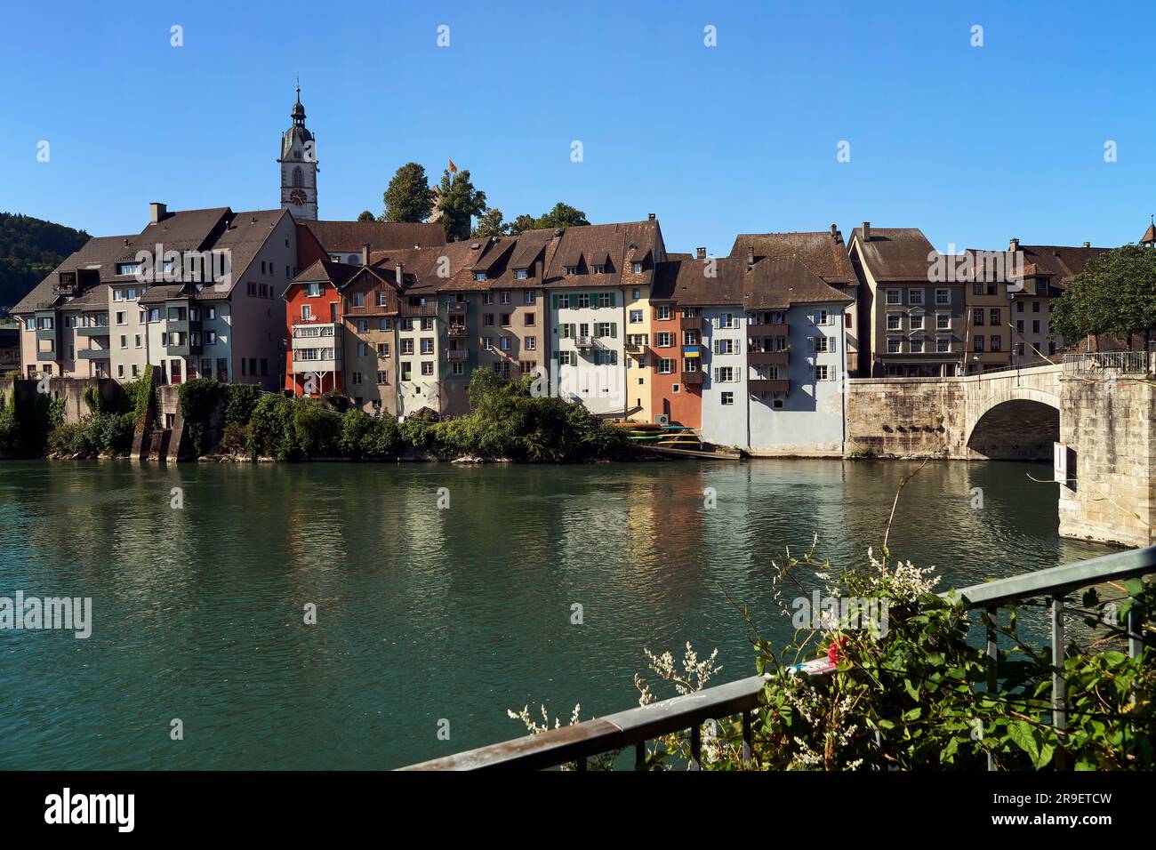 Blick von Laufenburg (Baden/Deutschland) nach Laufenburg (Aargau/Schweiz) Stockfoto