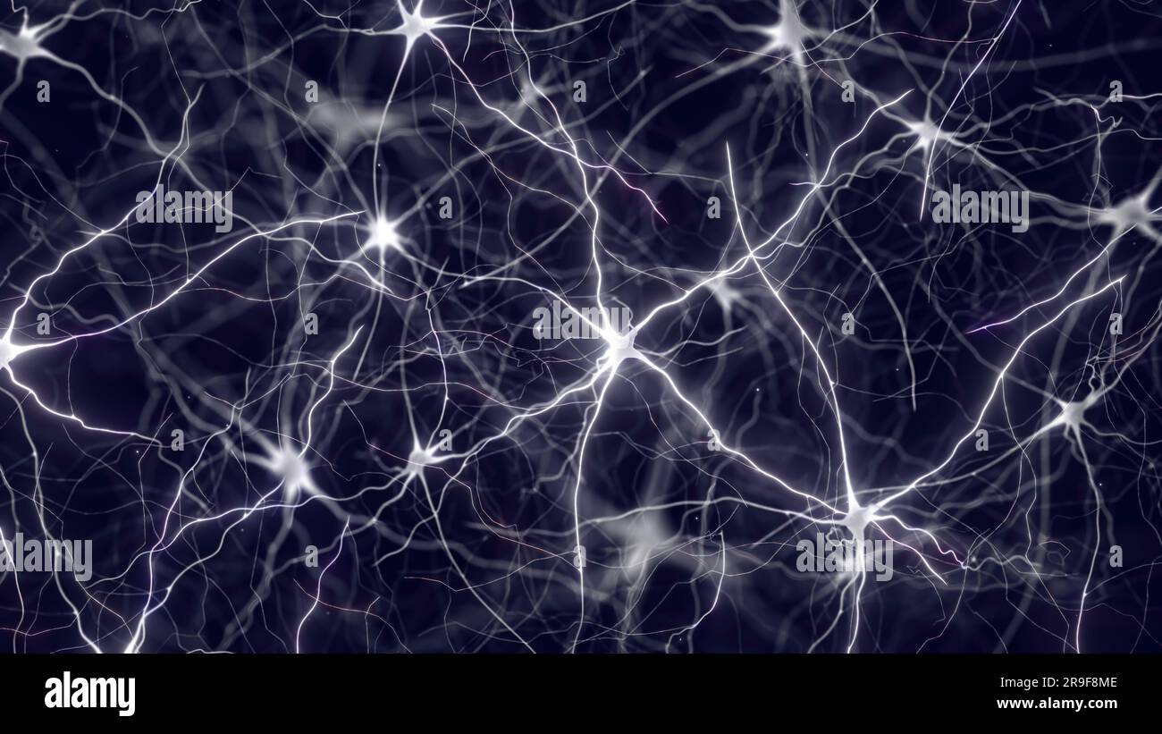 Neuronen auch als Neuronen oder Nervenzellen bekannt. Die Neuronen übertragen Informationen zwischen verschiedenen Teilen des Gehirns Stockfoto