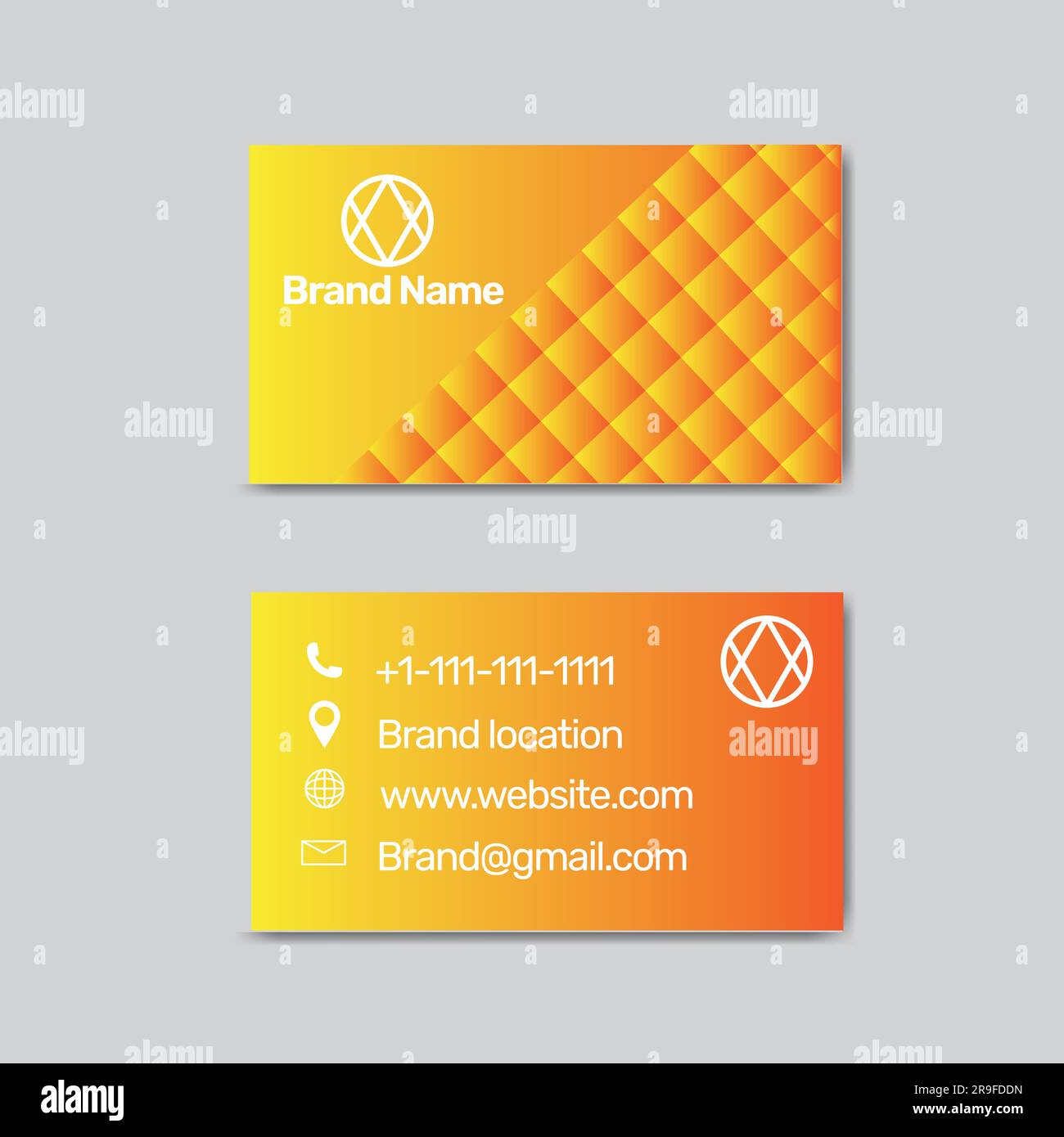 Moderne kreative und saubere Visitenkarte in gelb-roter Farbgebung. Persönliche Visitenkarte mit Firmenlogo. Luxuriöse Visitenkarten-Designvorlage A Stock Vektor