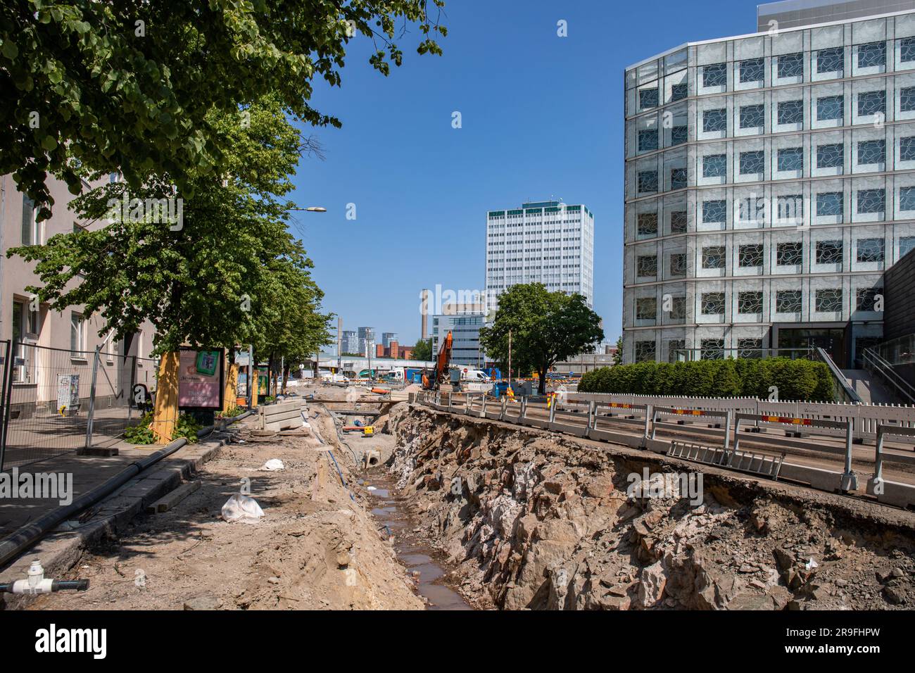 Bauarbeiten in Hakaniemenkatu im Bezirk Hakaniemi in Helsinki, Finnland Stockfoto