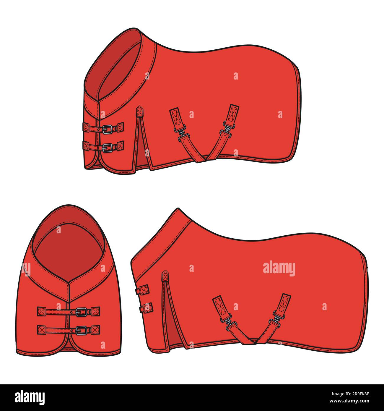 Farbabbildung mit roter Pferdedecke und Horsecloth. Isolierte Vektorobjekte auf weißem Hintergrund. Stock Vektor