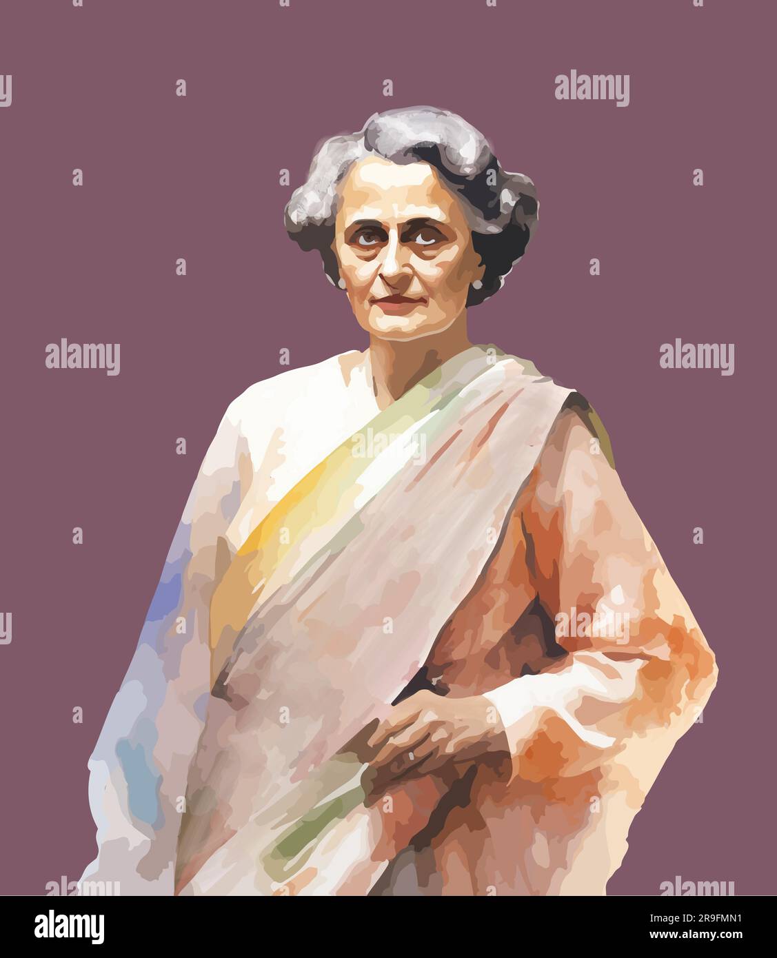 Vektor-Aquarell von Indira Gandhi (1917-1984) Stock Vektor