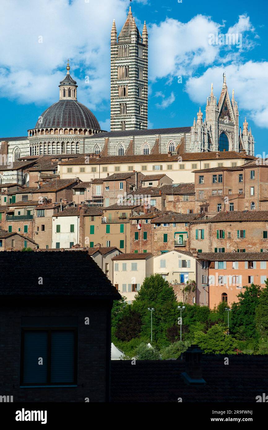 Die Kathedrale von Siena ist eine mittelalterliche Kirche, die der Himmelfahrt Maria gewidmet ist. Sie wurde zwischen 1215 und 1263 fertiggestellt Stockfoto