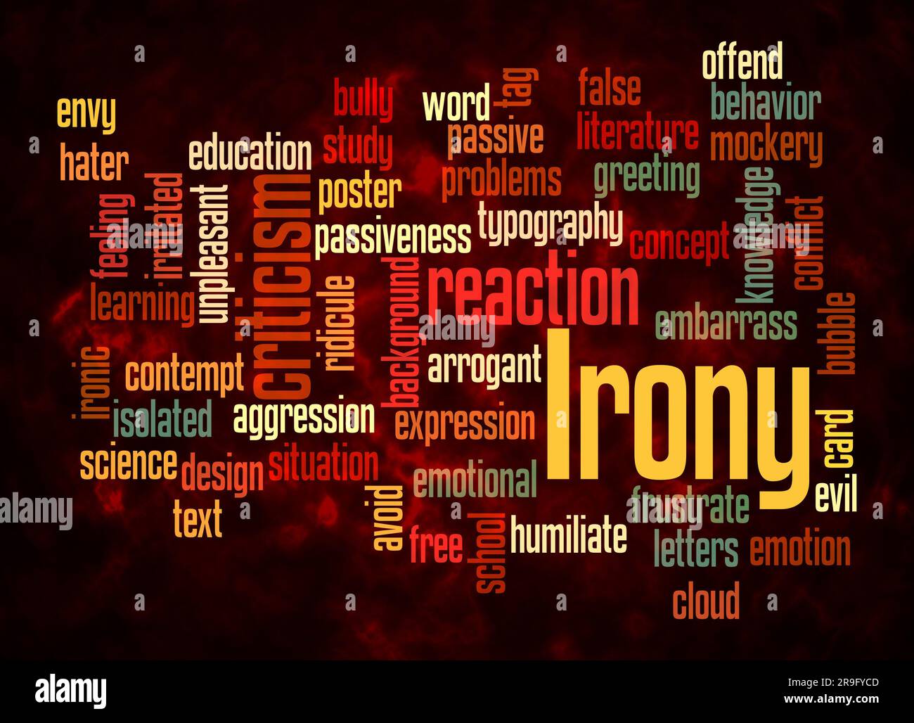 Wortwolke mit IRONIE-Konzept wird nur mit Text erstellt. Stockfoto
