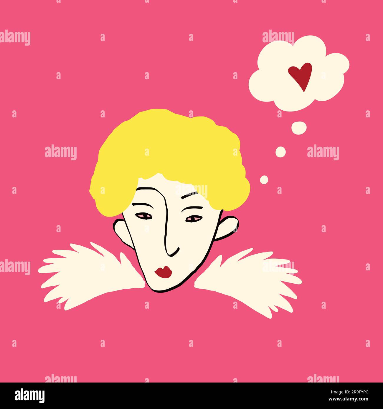 Süßer süßer Engel, der an Liebe denkt. Moderne, trendige Illustration zum Valentinstag Stock Vektor