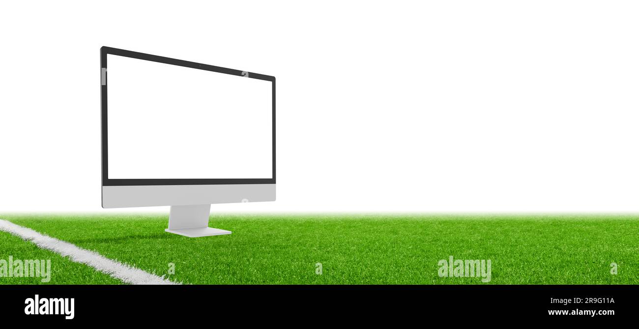 Computerdisplay auf dem Fußballfeld. Isolierte Anzeige für Modell. Weißer Hintergrund Stockfoto