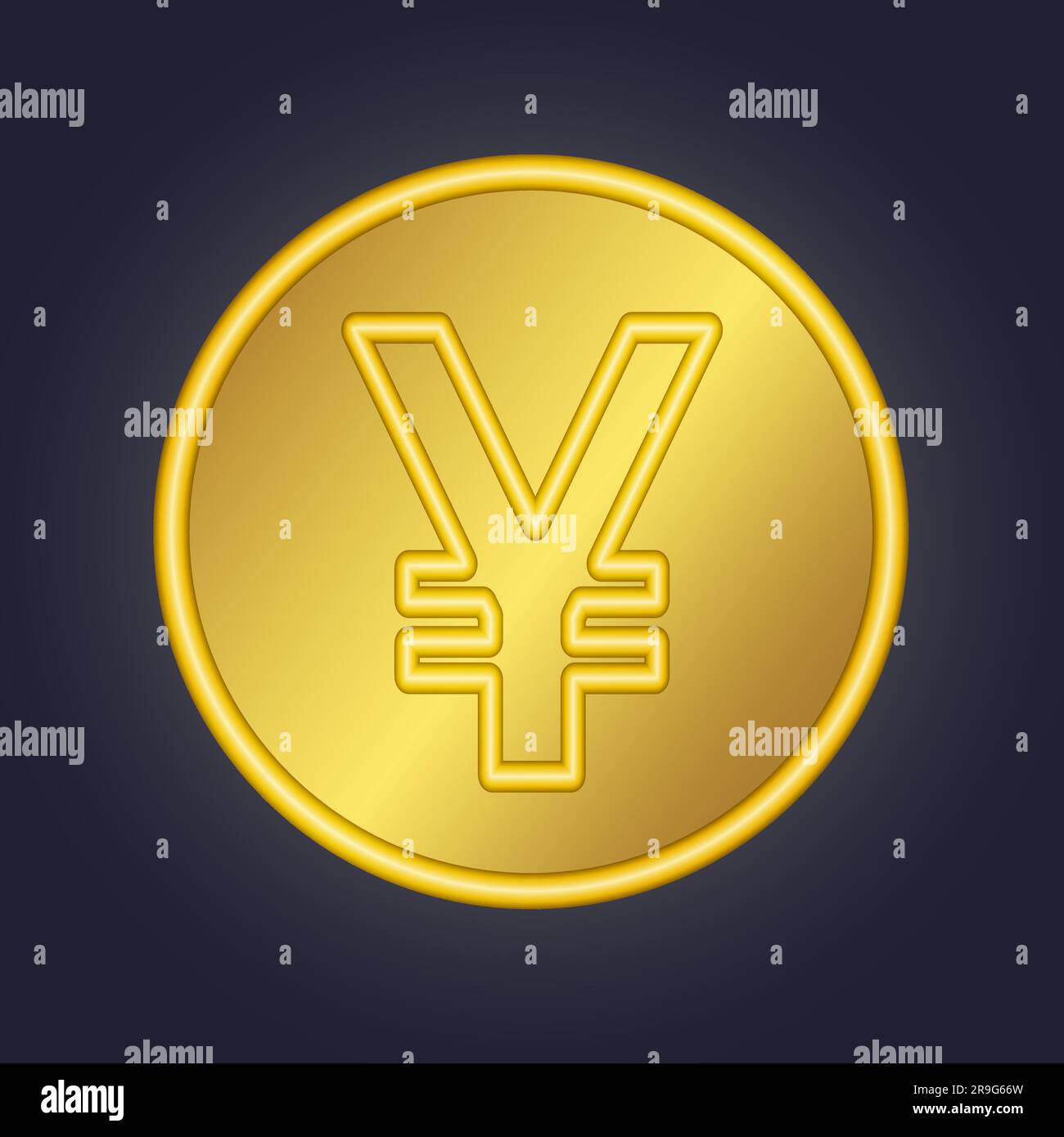 3D goldene Yen, Yuan-Symbol Goldenes Münzsymbol Gelddesign Währungszeichen in Gold Vektordarstellung isoliert auf dunklem Hintergrund Stock Vektor