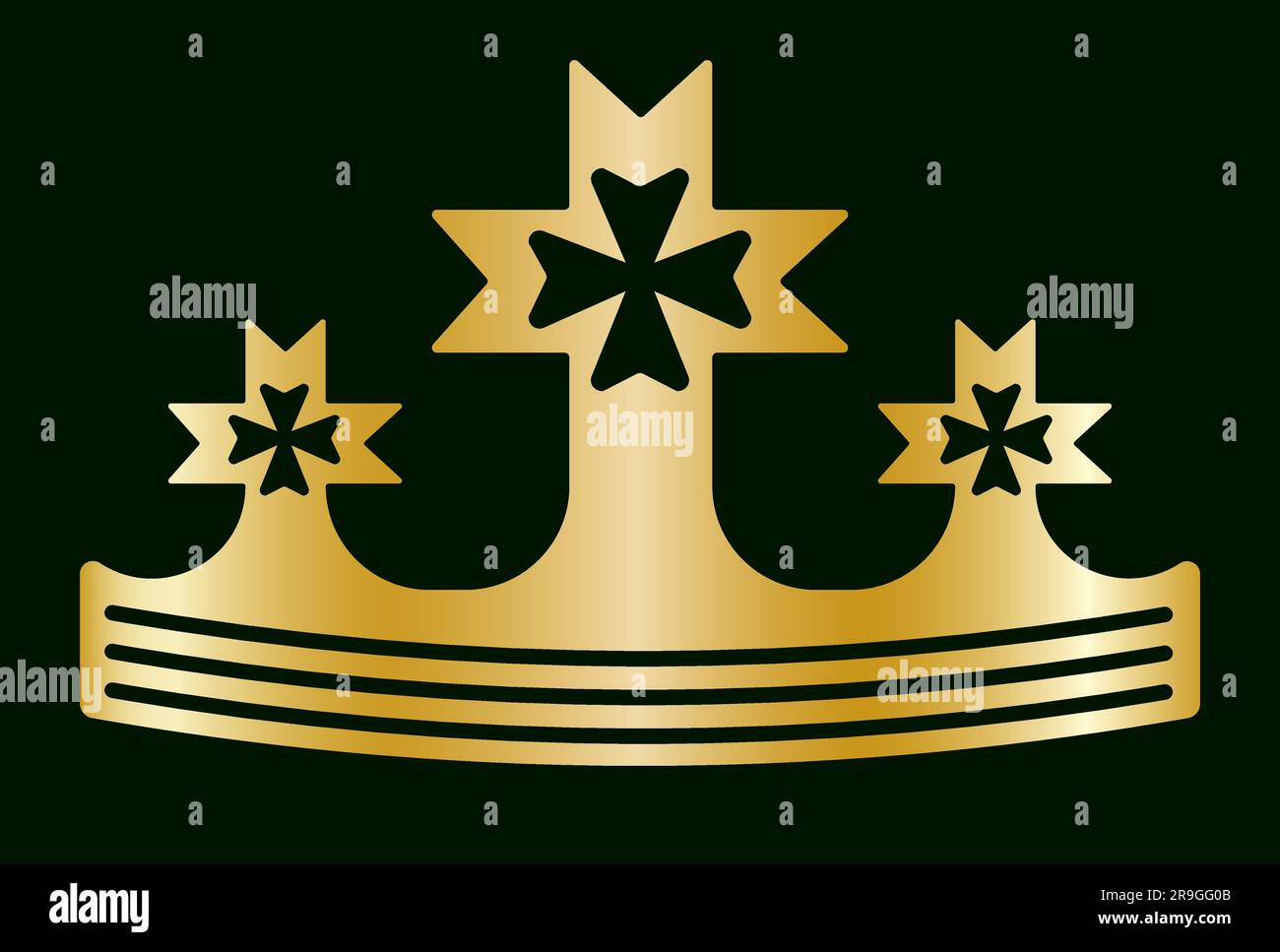 Mittelalterliche Krone Königliche goldene Krone Celtisches Kreuz Design Element Vektordarstellung isoliert auf dunklem Hintergrund Stock Vektor