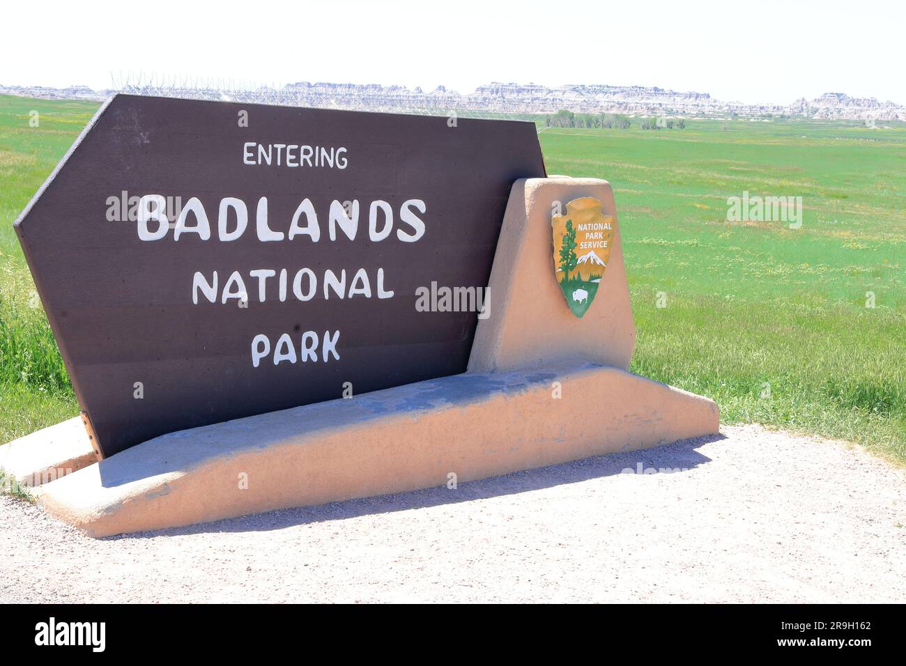 Schild Am Eingang Zum Badlands-Nationalpark Stockfoto