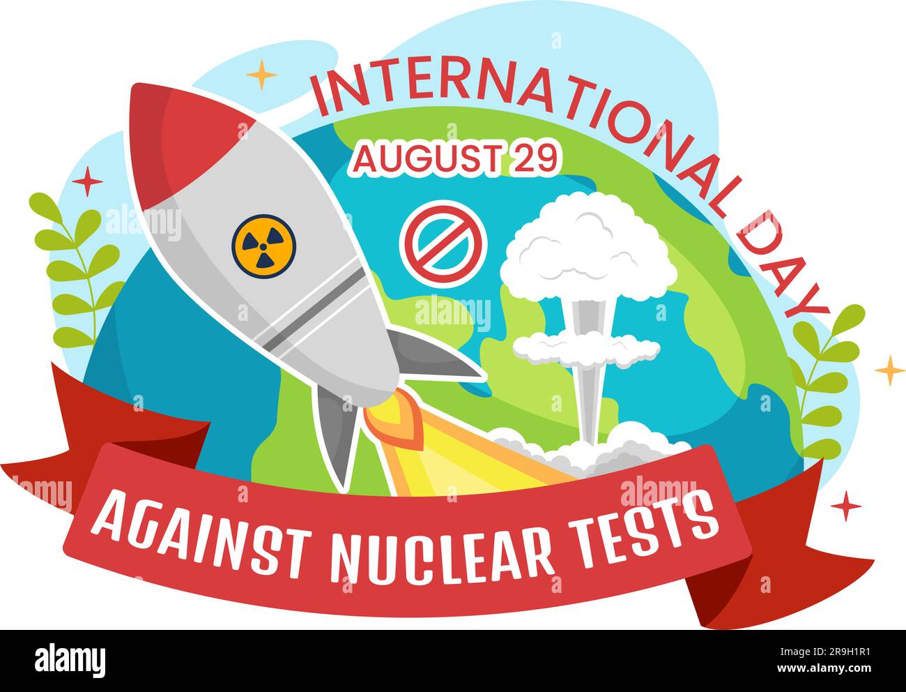 Internationaler Tag gegen Atomtests Vektorabbildung am 29. August mit Ban-Zeichen-Symbol, Erde und Raketenbombe in handgezeichneten Vorlagen Stock Vektor