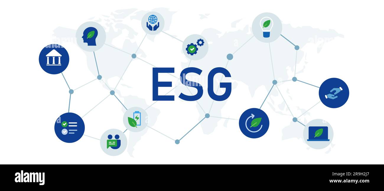 ESG Environmental Social Governance – Symbol für vernetzte Technologie Stock Vektor