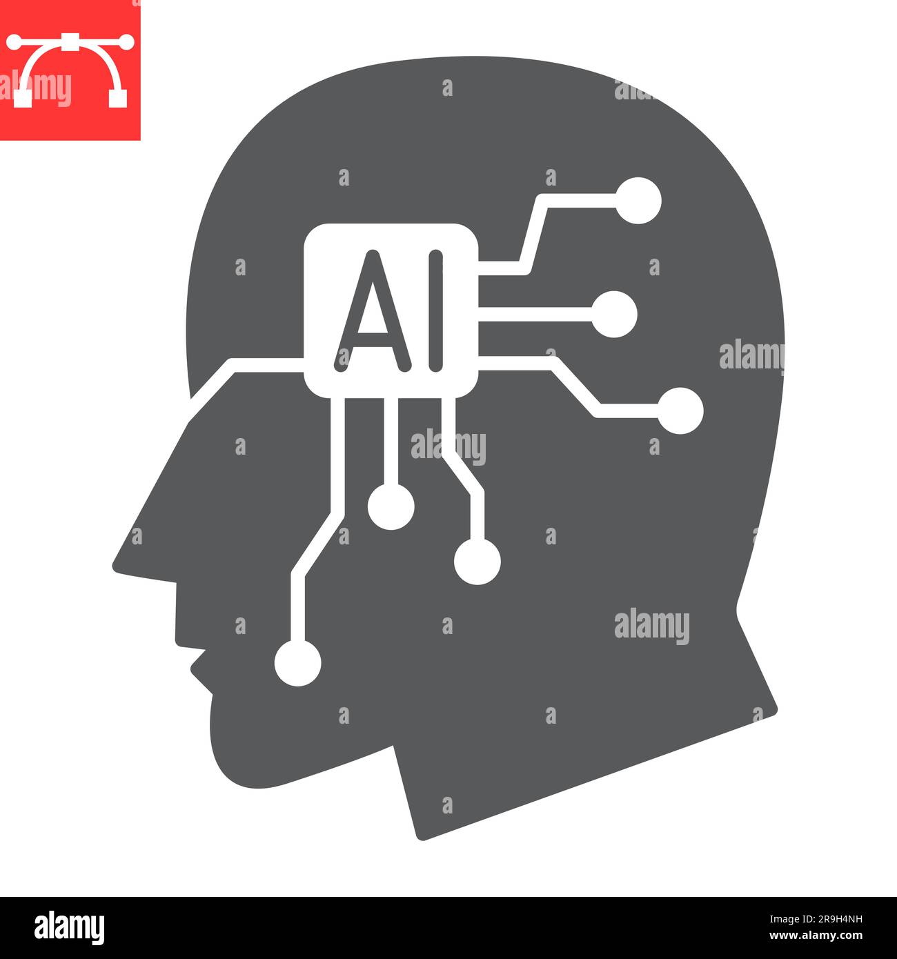 Symbol für künstliche Intelligenz-Glyphe, Technologie und KI, Symbol für künstliche Hirnvektoren, Vektorgrafiken, bearbeitbares Strich-Vollzeichen, eps 10. Stock Vektor